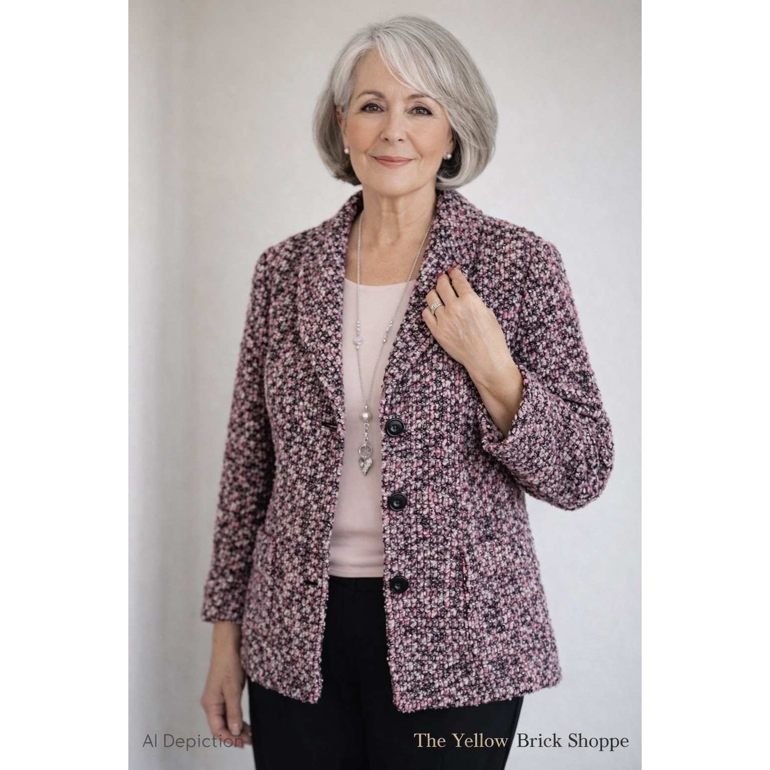 Vintage Alfred Dunner Bouclé Blazer Jacket Pink Black Size 16 Textured