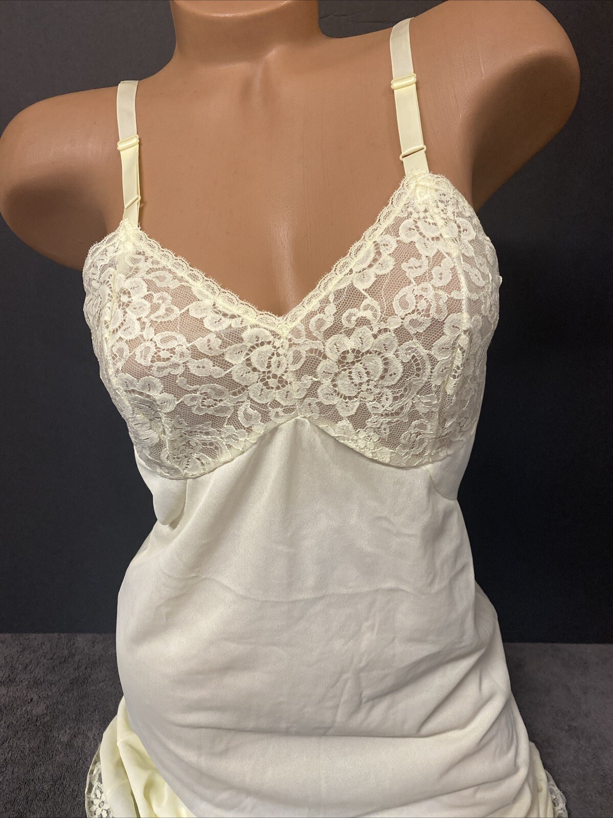 Vintage Philmaid Nylon Slip Dress Nightie Crepeset Lace Sheer Coquette Chemise