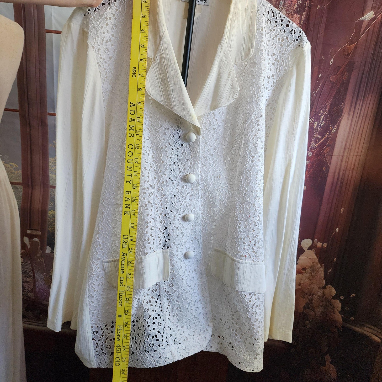 Francine Browner Vintage Lace Front Blouse & Pleated Maxi Skirt Set Off White M