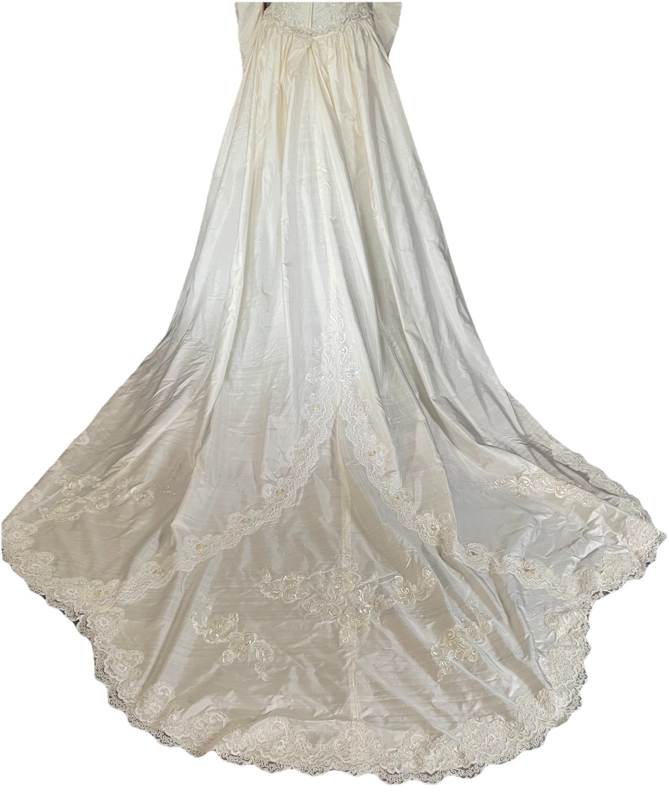 Vtg 80s Embellished Wedding Gown Sz 6 Ivory Floral Embroidery Removable Train