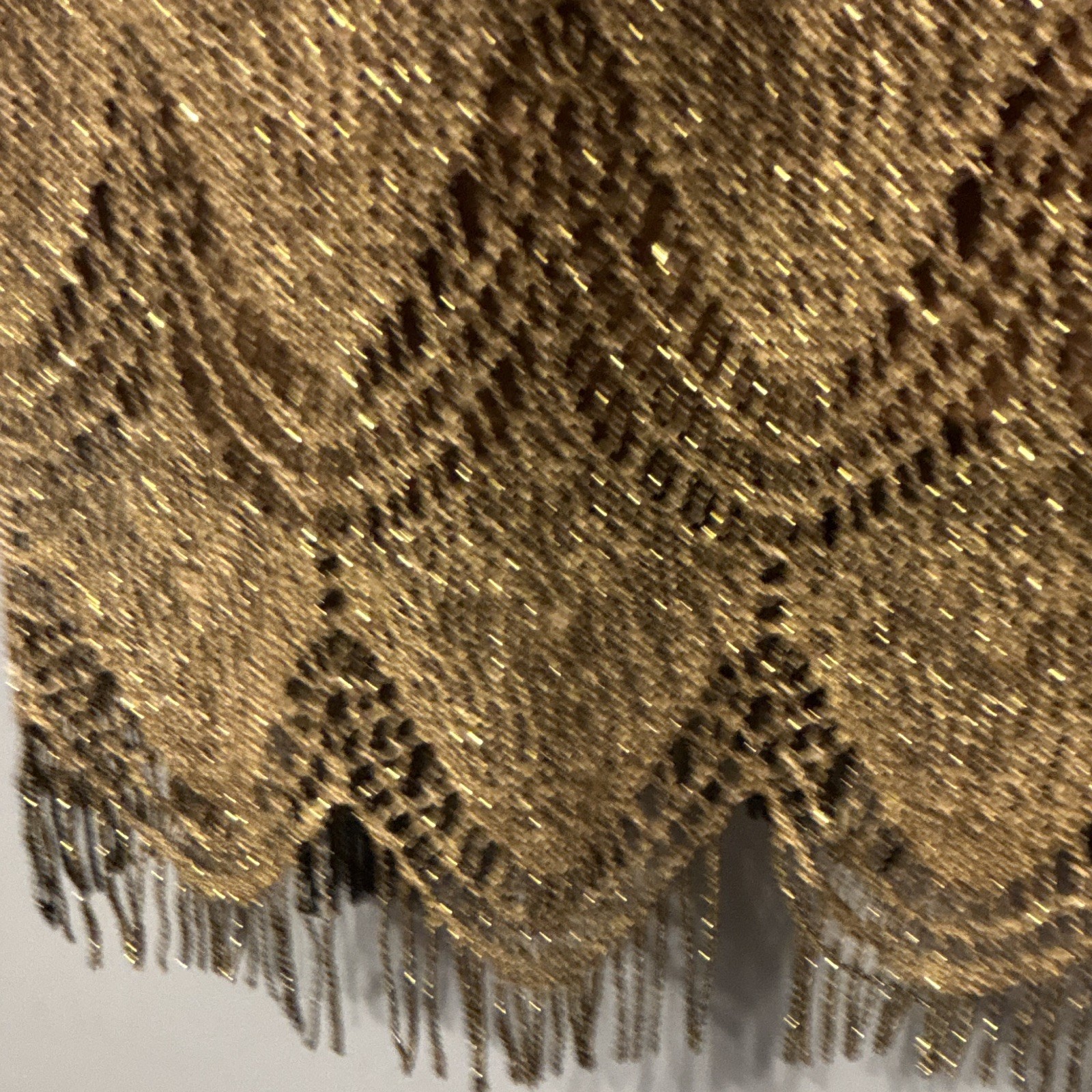 Vintage S. L. Fashions Gold Metallic Lace Shift Fringe Hem Knee Dress Size 6