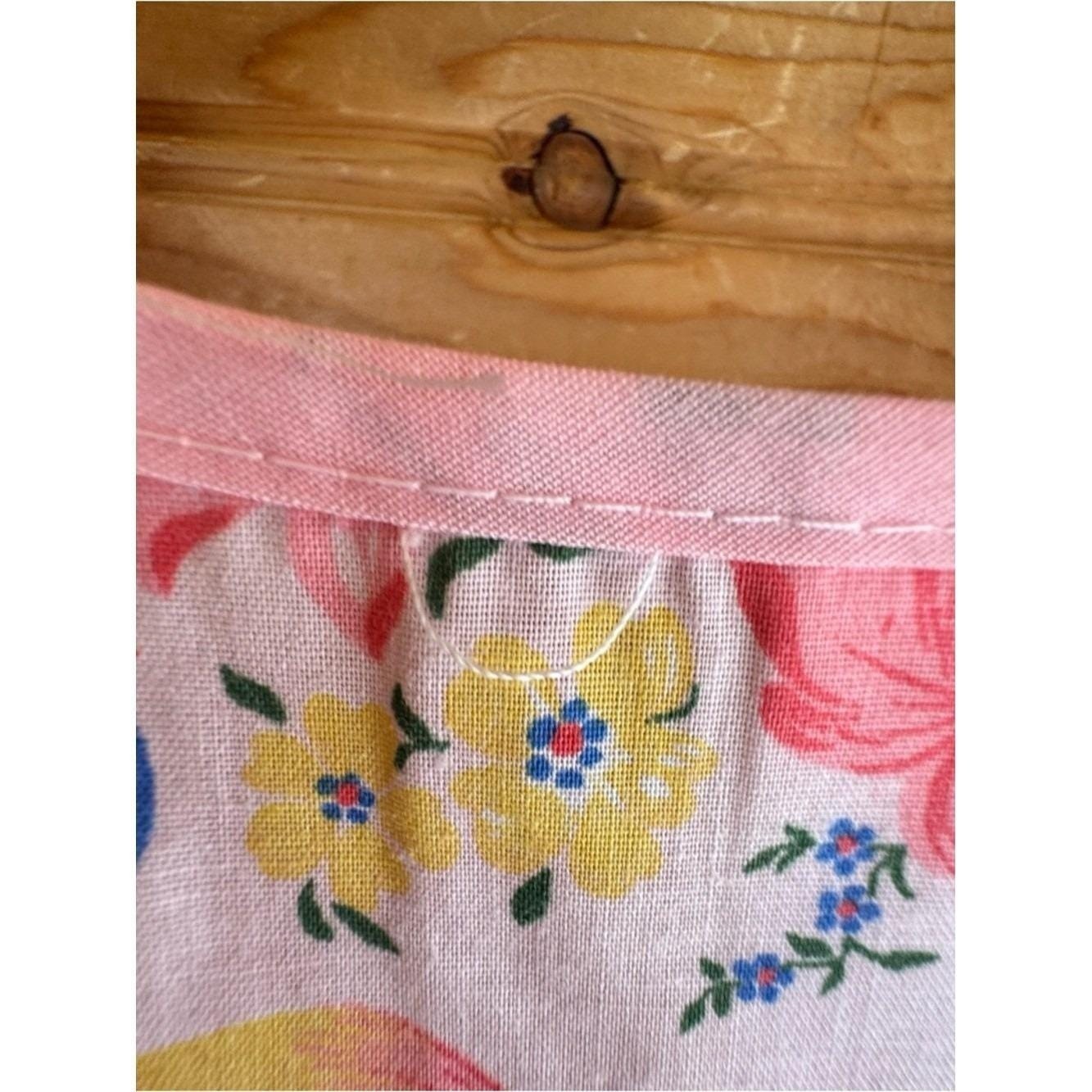 VTG Art Smock 4X Another Fine Artistic Creation Floral Pink Trim Pearl Buttons