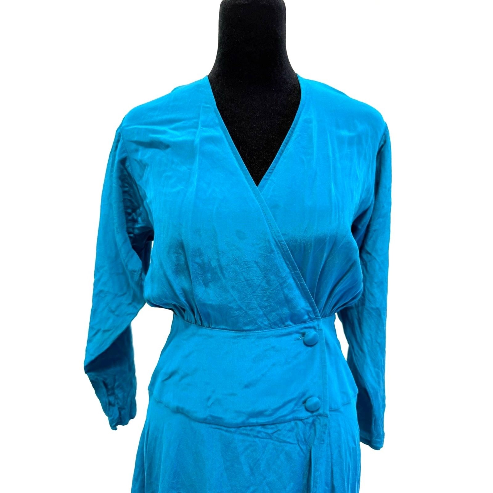 Cybèle teal silk wrap like midi dress