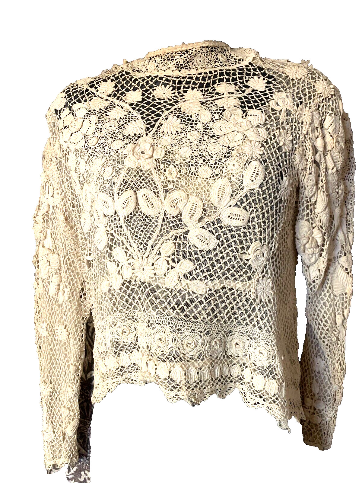 Antique Edwardian Irish Crochet Lace Blouse With High Collar Collectable