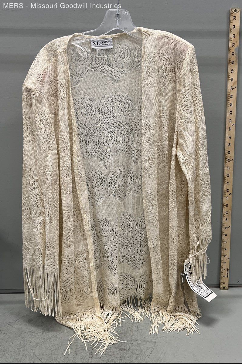 Vintage 90s SL Fashions Champagne Gold Fringe Crochet Open Cardigan NWT Sz 18W
