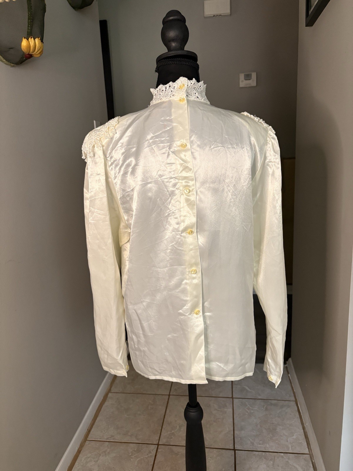 Vintage Satin 80s Worthington Lace Bibbed Blouse