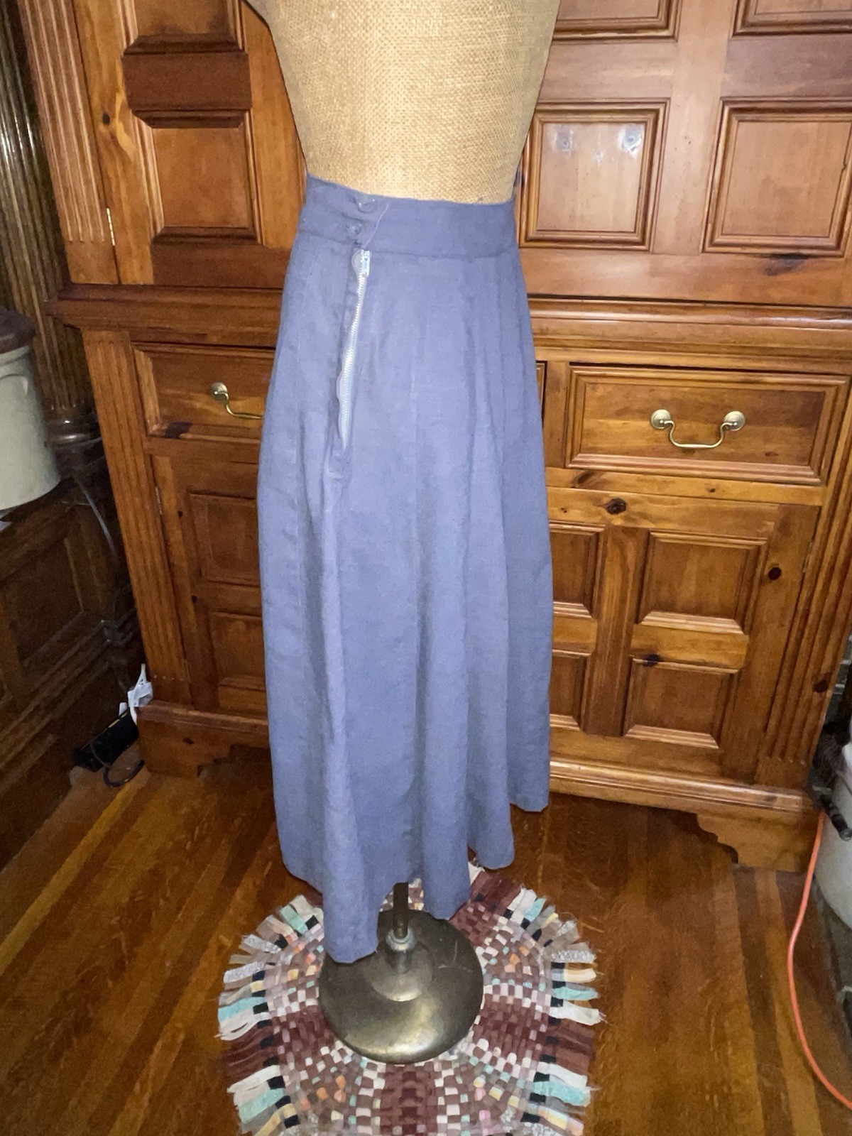 Vintage 50s Mid Century Gray Linen 16 Panel A-Line Rockabilly Skirt Size 28w
