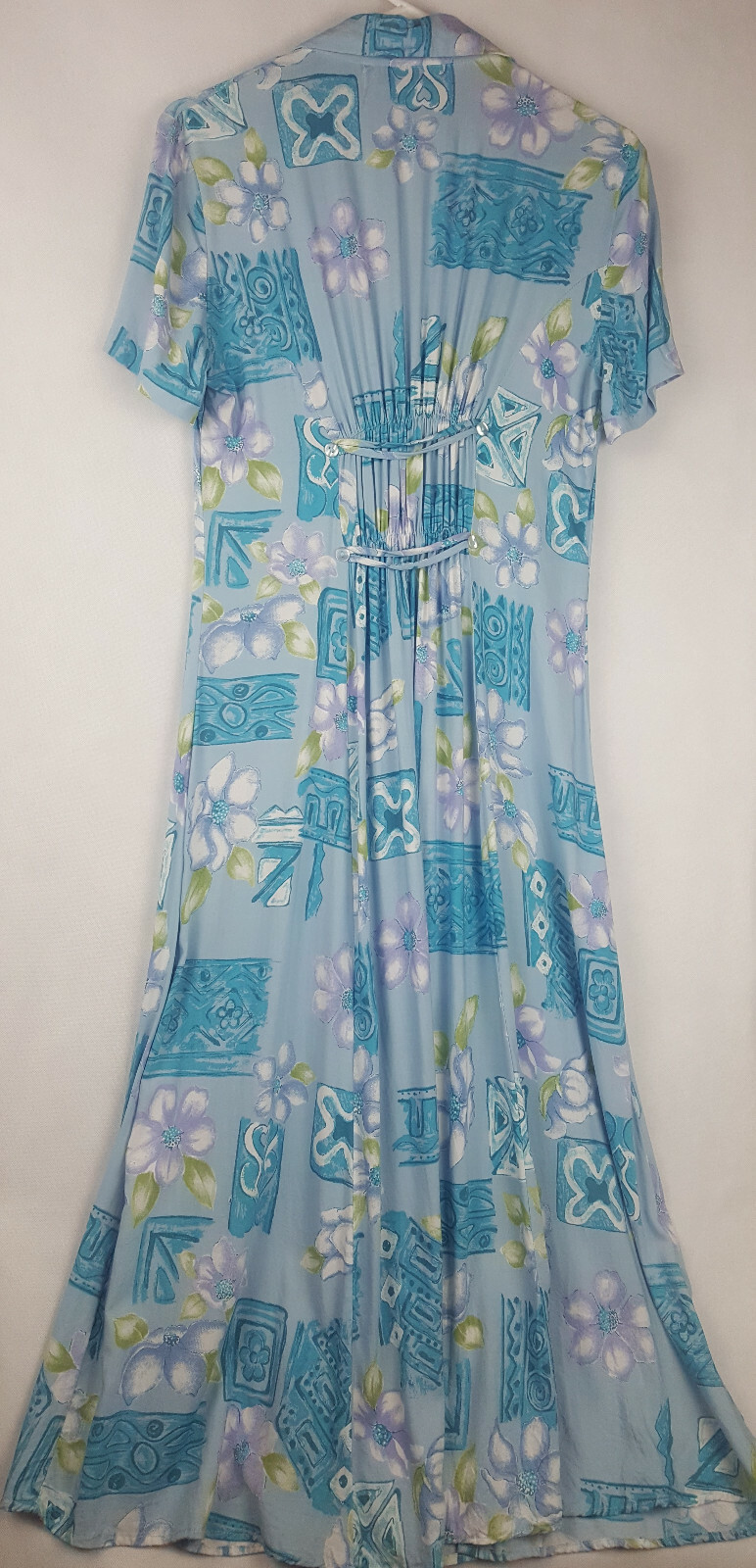 Coco Bianco Vintage Shirt Dress Blue Button Down Pleats Floral Swing Midi Sz 10