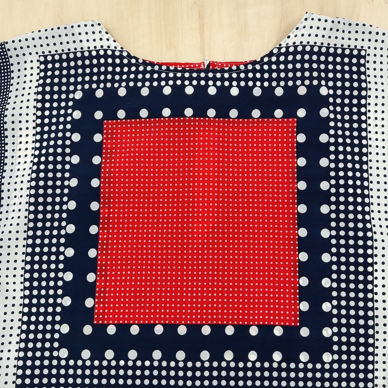 Loubella Tunic Top Wms 10/11 Red Navy Polka Dot Geometric Mod Vintage 70s Retro