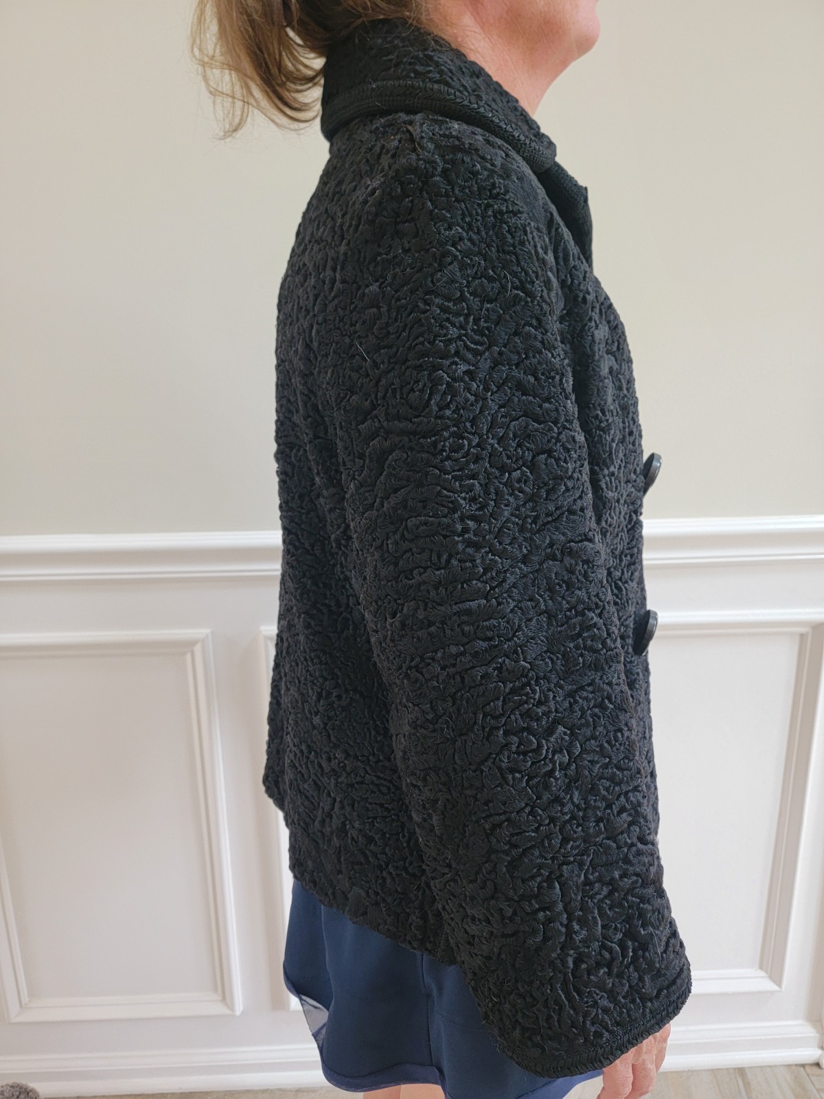 Vintage 1950s Black Persian Lamb Wool Jacket by Frank Collins, Philadelphia
