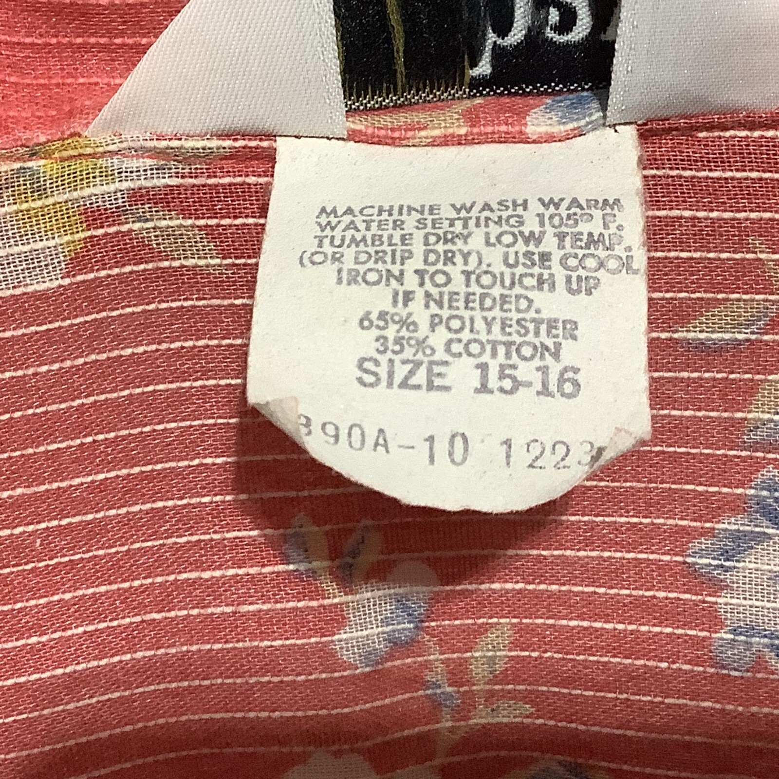 Vintage Rare Eccobay USA Red Floral Button Up Shirt Womens 15-16 Textured Stripe