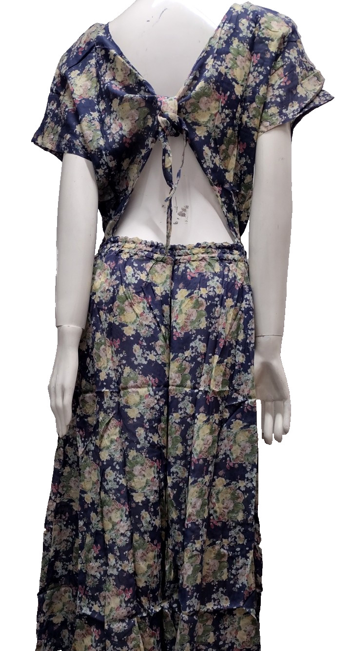 1990s Sundress Dress Midi Open Back Blue Floral Sheer Cotton – 1930s Influence