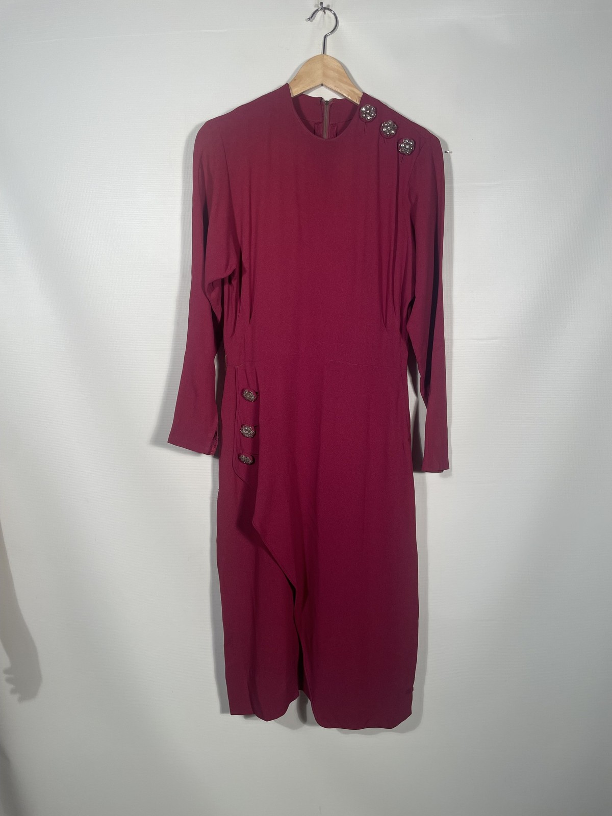 Vintage 1940’s Burgundy Rayon Crepe Dress Size S/M