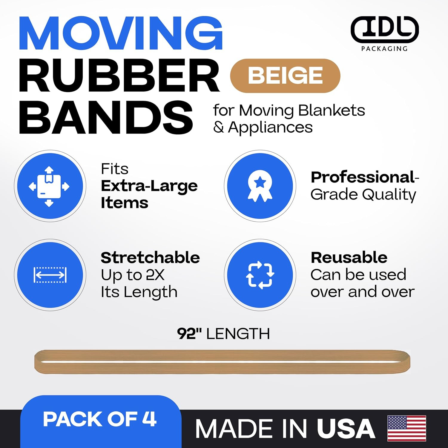 Rubber Bands 92 in 4 Pack Extra Strong Elastic Bands for Mattress Moving