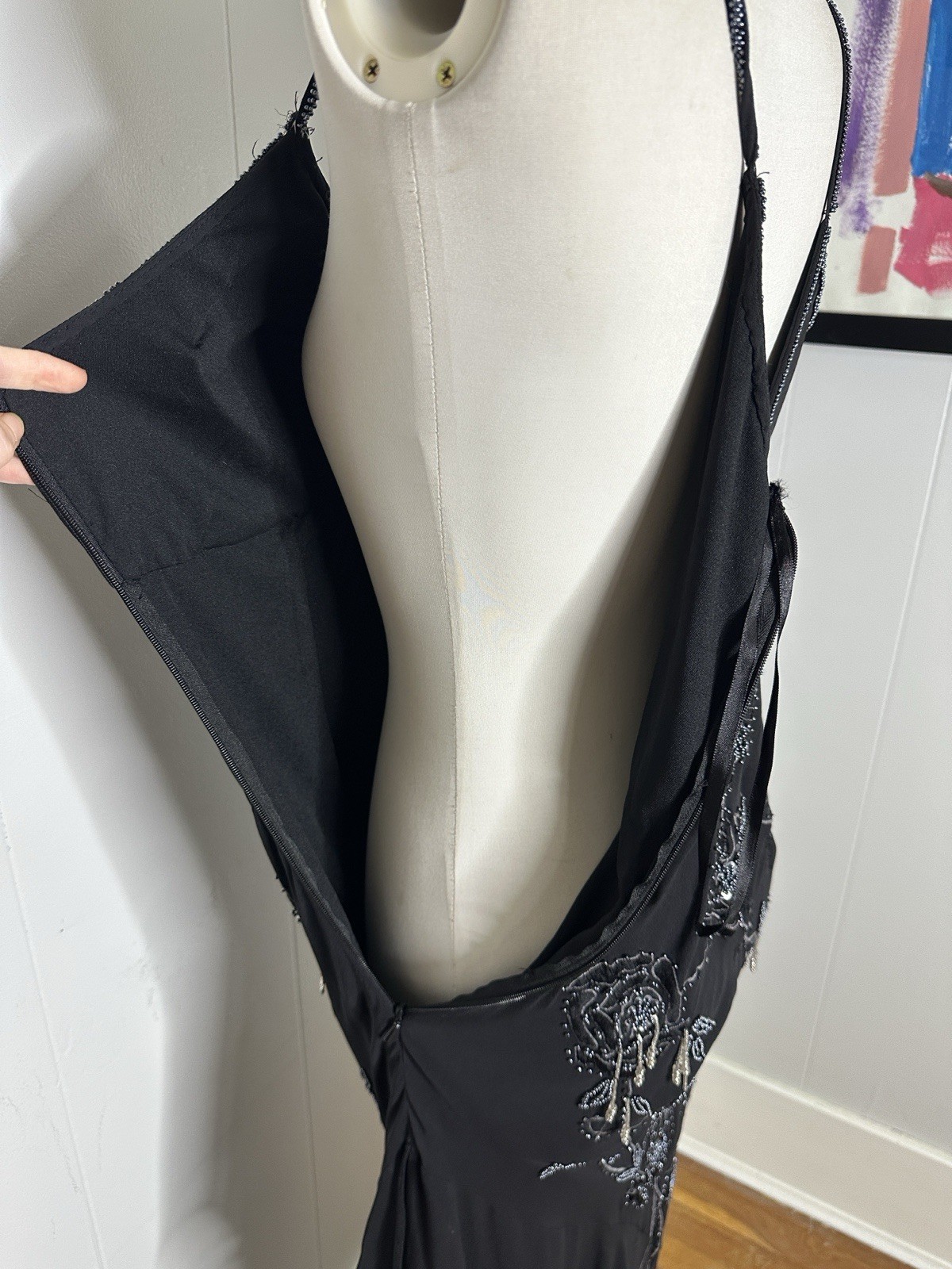 Vintage Y2K Silk Chiffon Bias Cut Beaded Art Deco Look Mermaid Maxi Dress