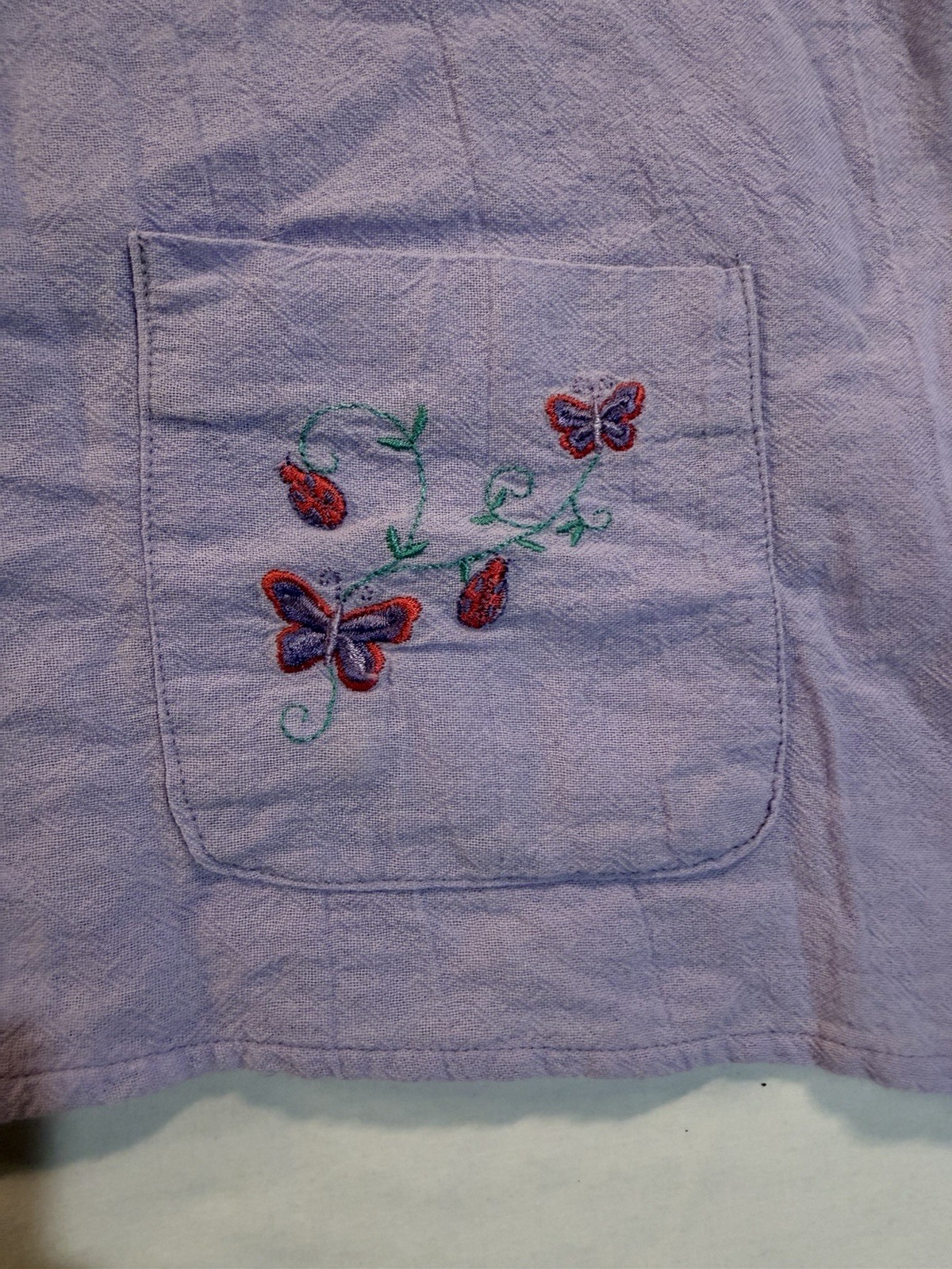 Vintage 220 Hickory Purple Lilac Button Front Blouse XLG Butterfly Pocket Cotton