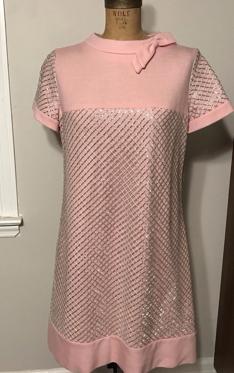Vintage Carol Craig Pink And Silver Netting Mod Dress OOAK