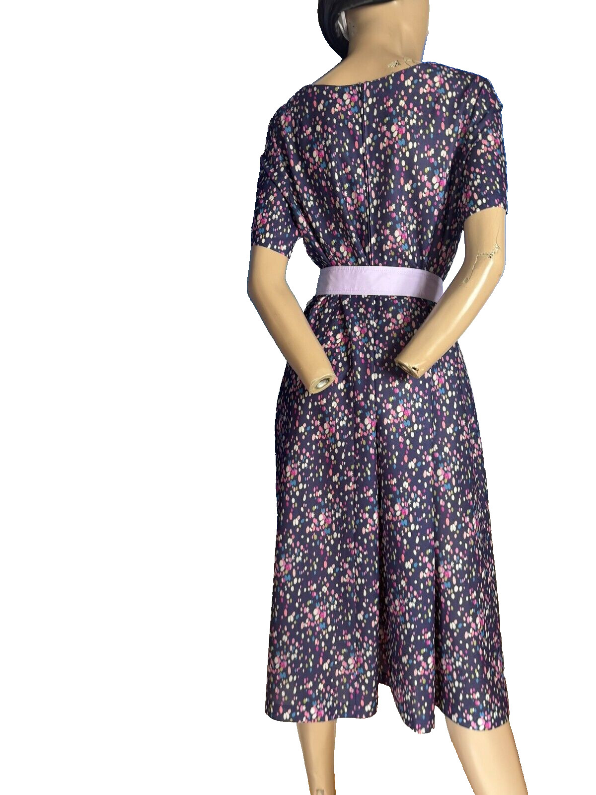 Original 60s Twiggy Vintage Dress A-Line Jersey Bubble Print Midi Size 42 44