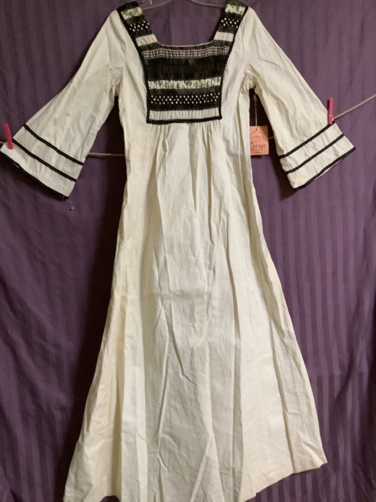 VINTAGE 1970’S MAXI PEASANT DRESS POTAGE OF CALIFORNIA SMOCKED MUSLIN SZ. 13 NWT