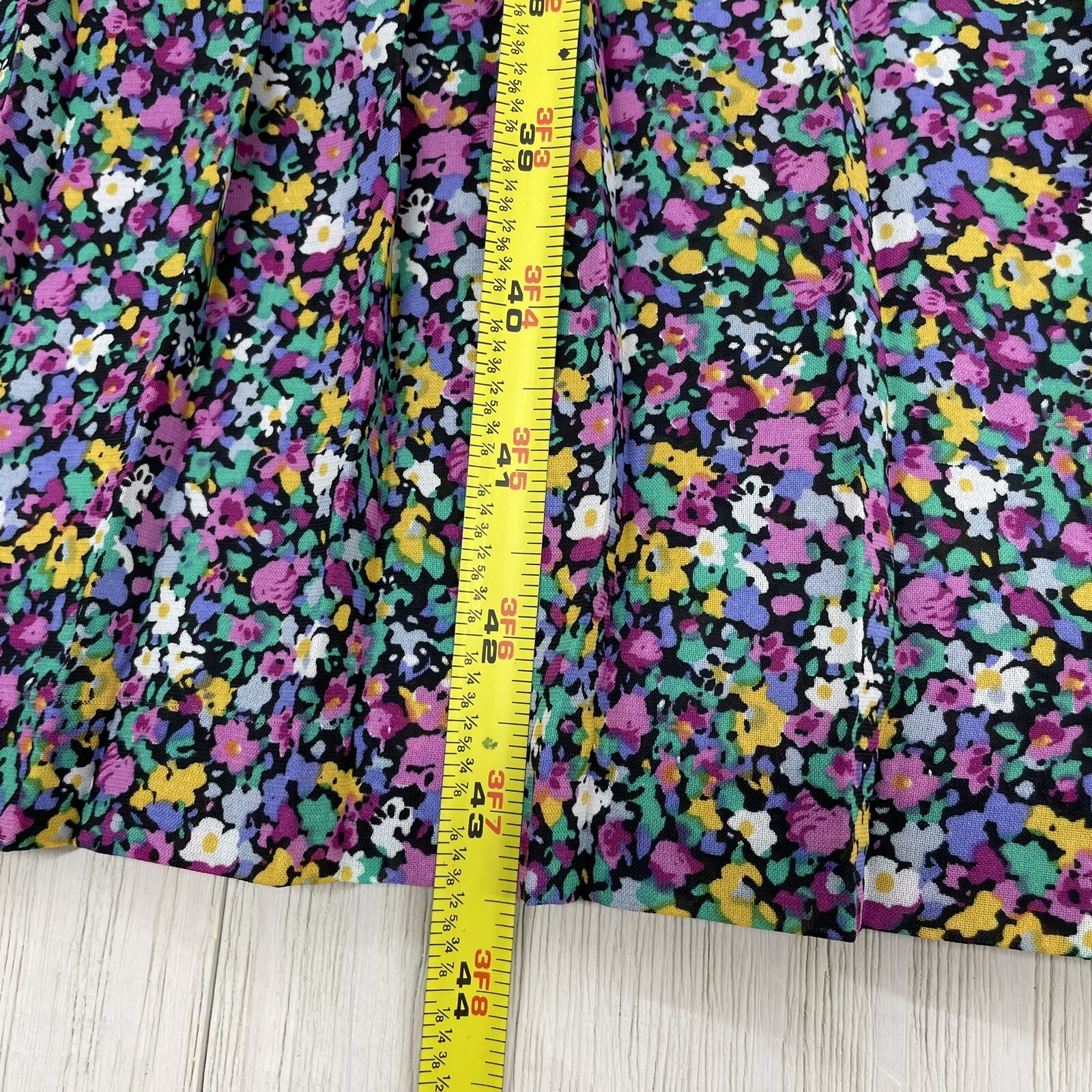 80’s Vintage Dim The Lites Multi Floral Chiffon Classy Belted Pleat Dress 12