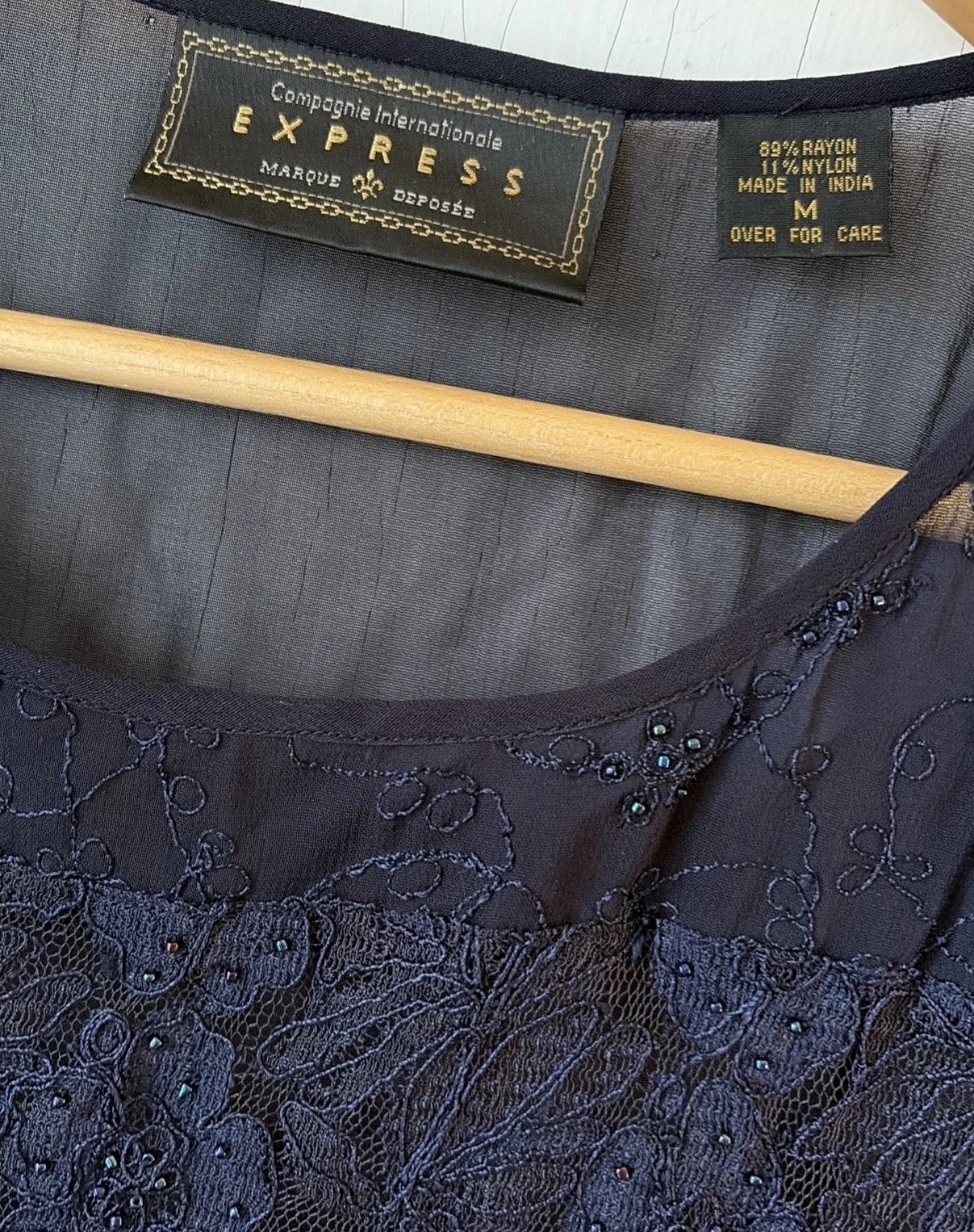Vtg Compagnie Internationale Express Blouse Sheer Beaded Whimsigoth Sz M