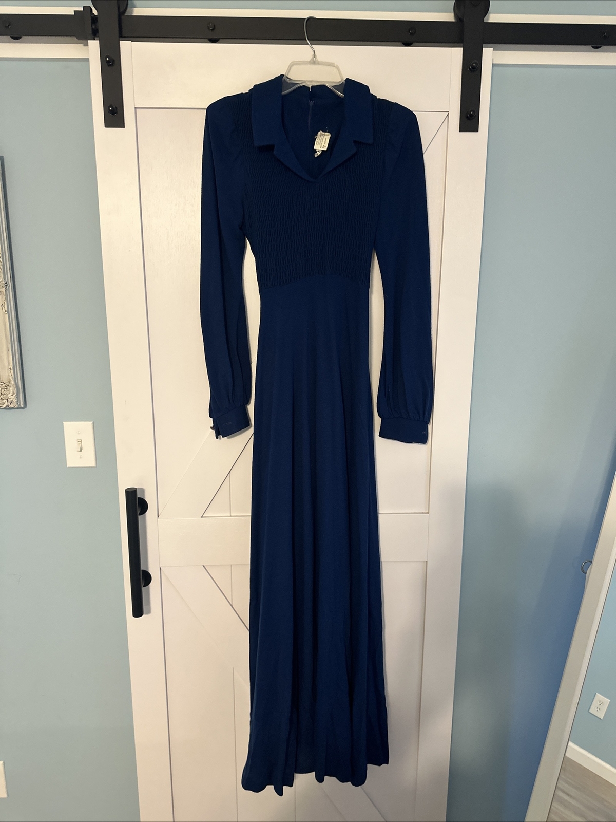 JODY OF CALIFORNIA Vintage 70’s Long Maxi Dress Sz XL Boho Blue Collared **read