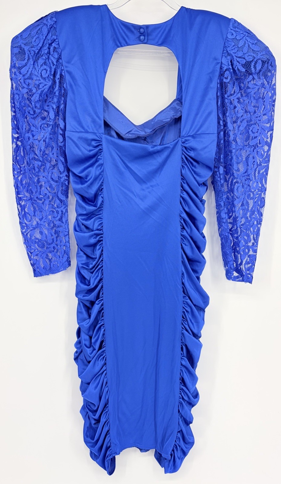 Vintage Mayvens of California Bodycon Lace Ruched Dress Size 13 Puff Sleeves