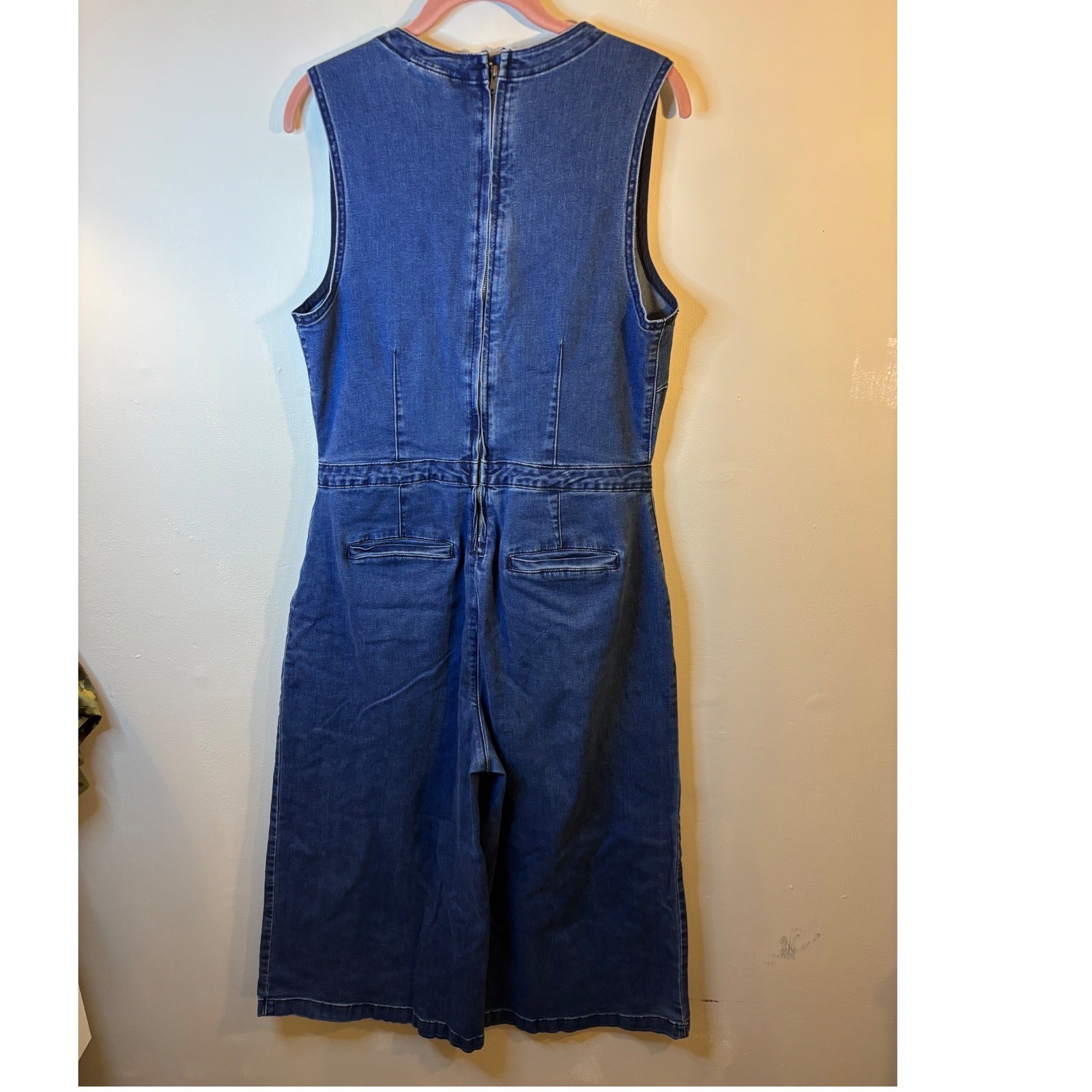 VTG Ashley Stewart Stretch Denim Jumpsuit 14 Culotte Cropped