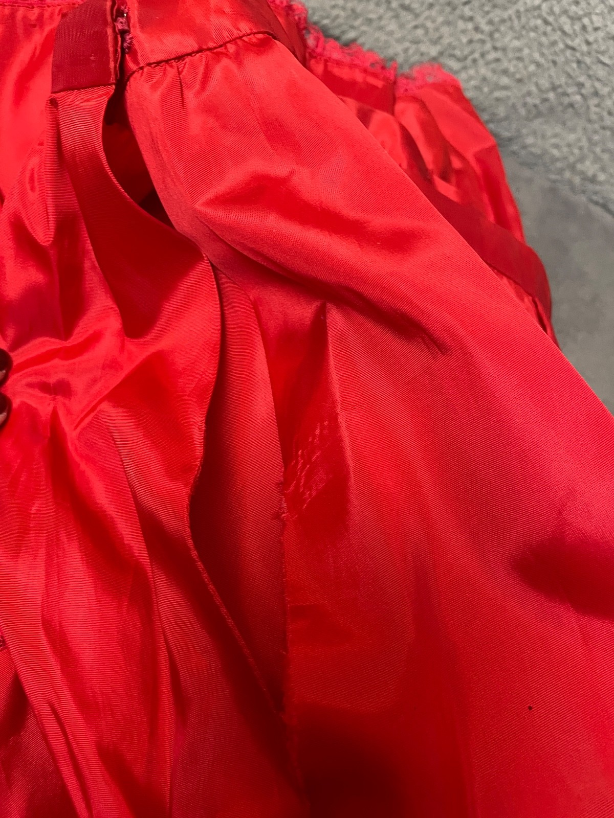 Vintage Red Taffeta Petticoat Skirt Lace Ruffle Rockabilly Square Dance Costume