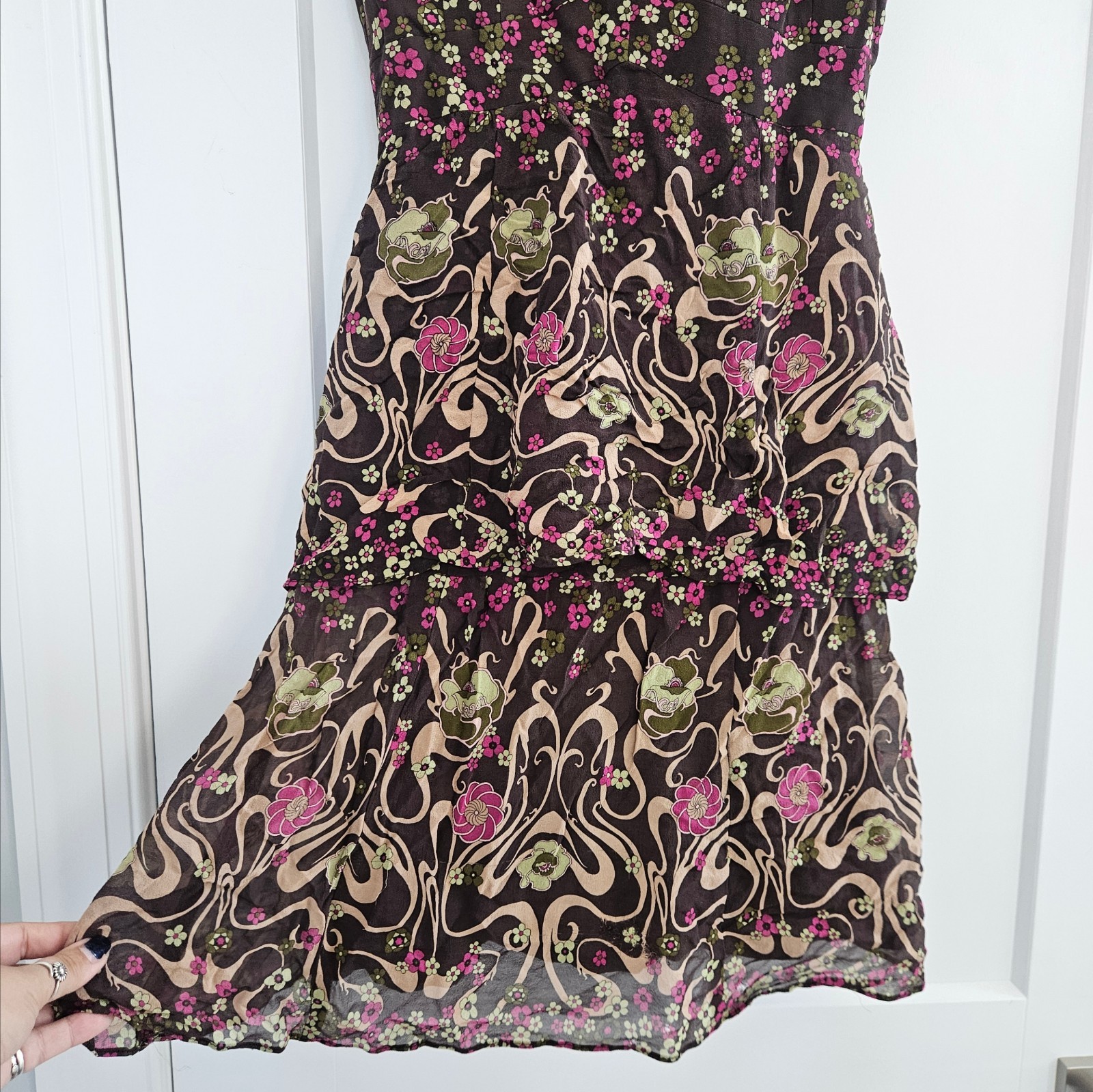 Rare Vintage Y2K Nanette Lepore Art Noveau Silk Floral Fairy Dress Size 6