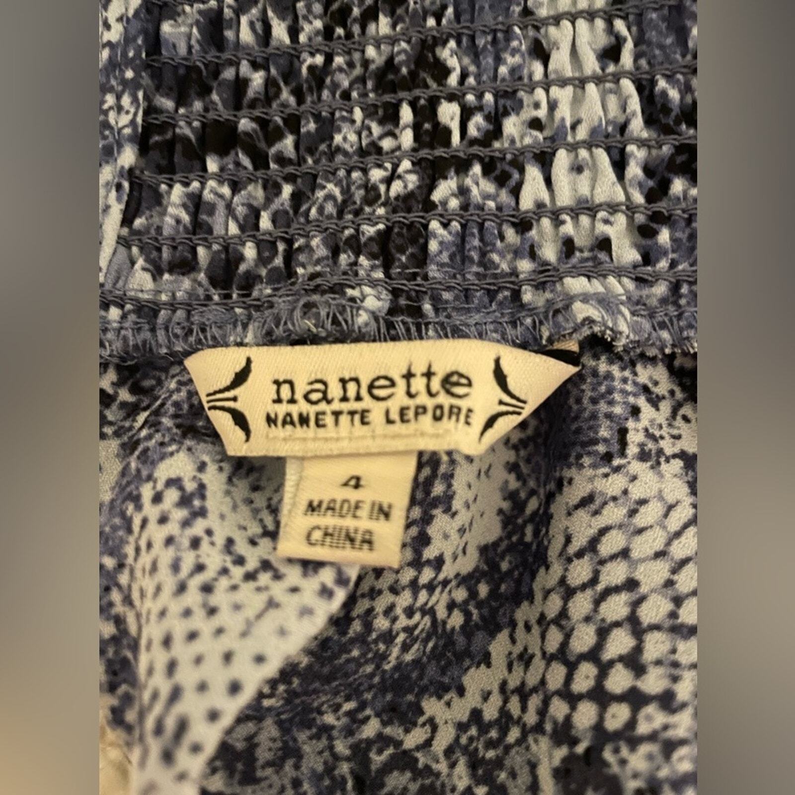 NANETTE LEPORE Blue Snakeskin Print High-Low Sleeveless Smocked Midi Dress Size