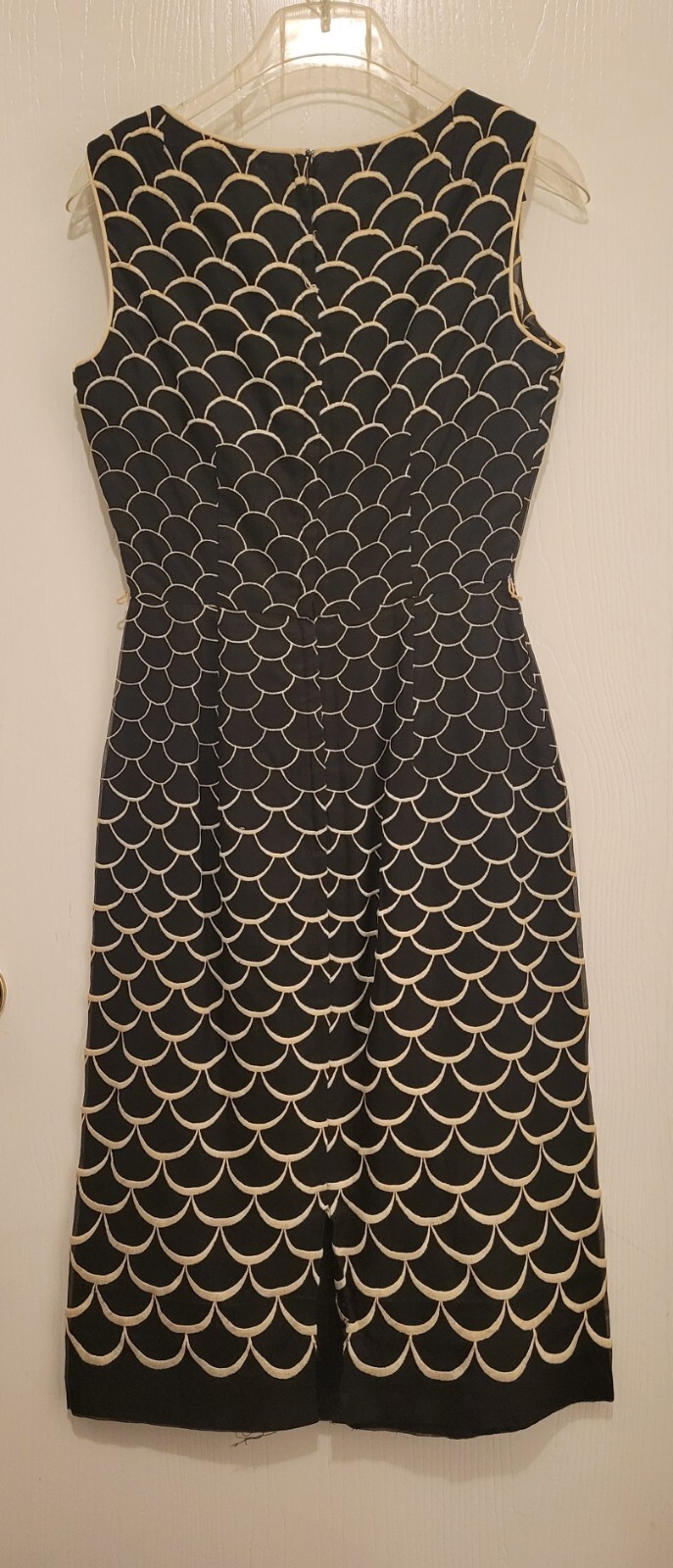 VTG Dress Jeuness NY Sleeveless Black Cream Mermaid Scale Pattern Classic (S)