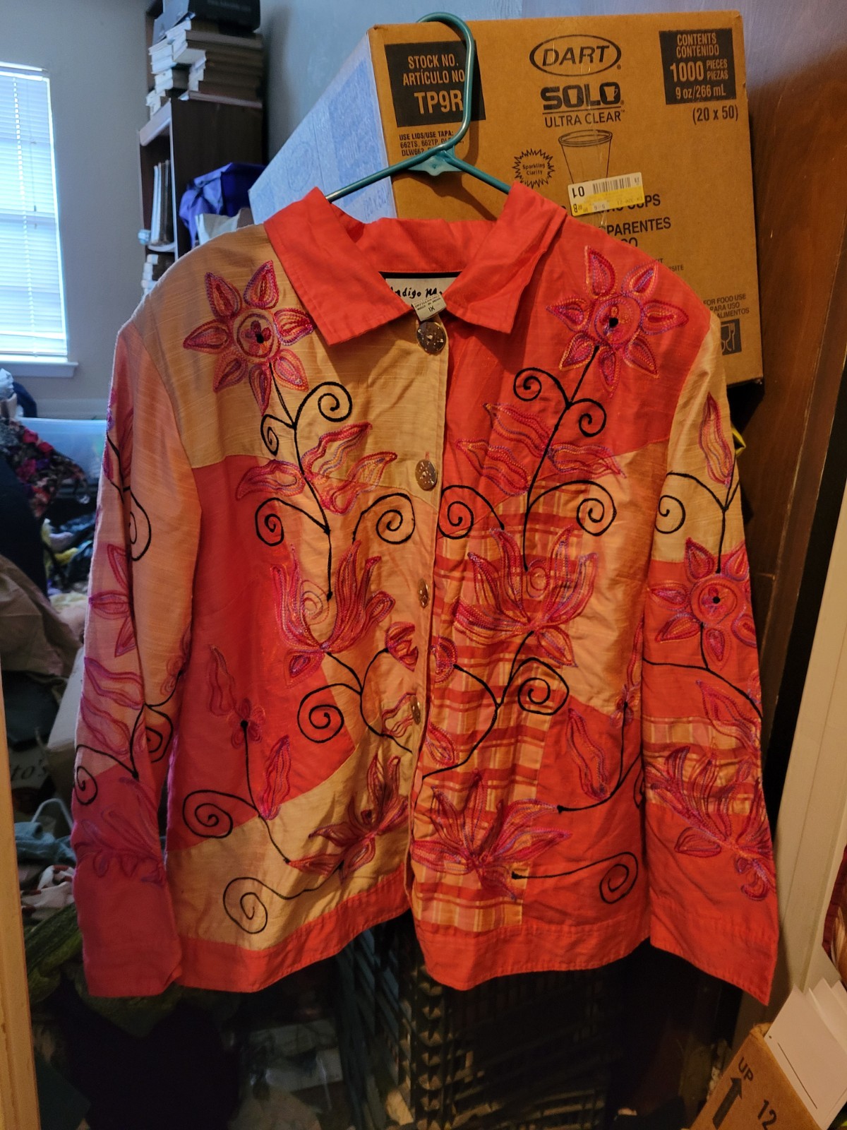Indigo Moon Vintage Embroidered Patchwork Jacket Size 1X Pink Boho Art To Wear