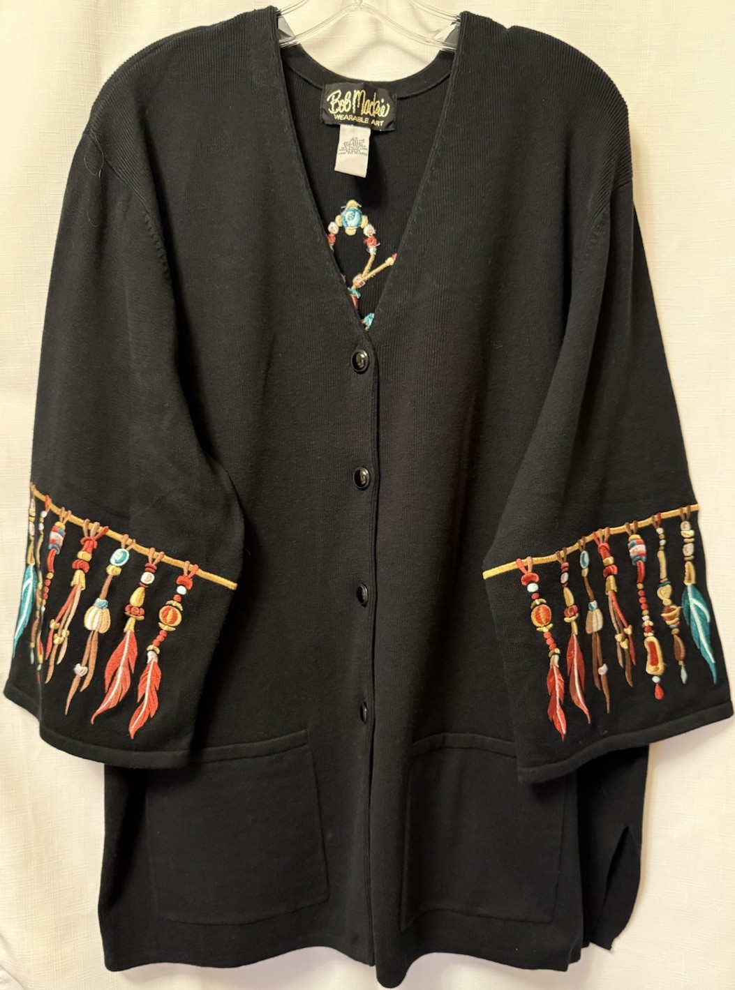 Vintage Bob Mackie Wearable Art Sweater Women’s 2X Black Dream Catcher Feathers