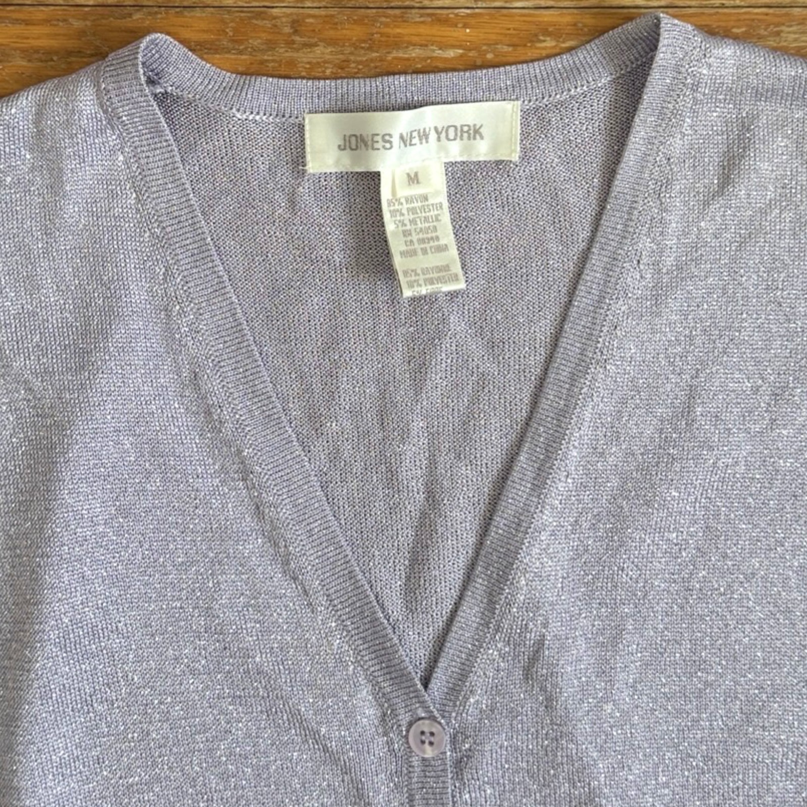 Vintage Lavender Metallic Silver Cardigan Size Medium Knit V-Neck 3/4 Sleeves