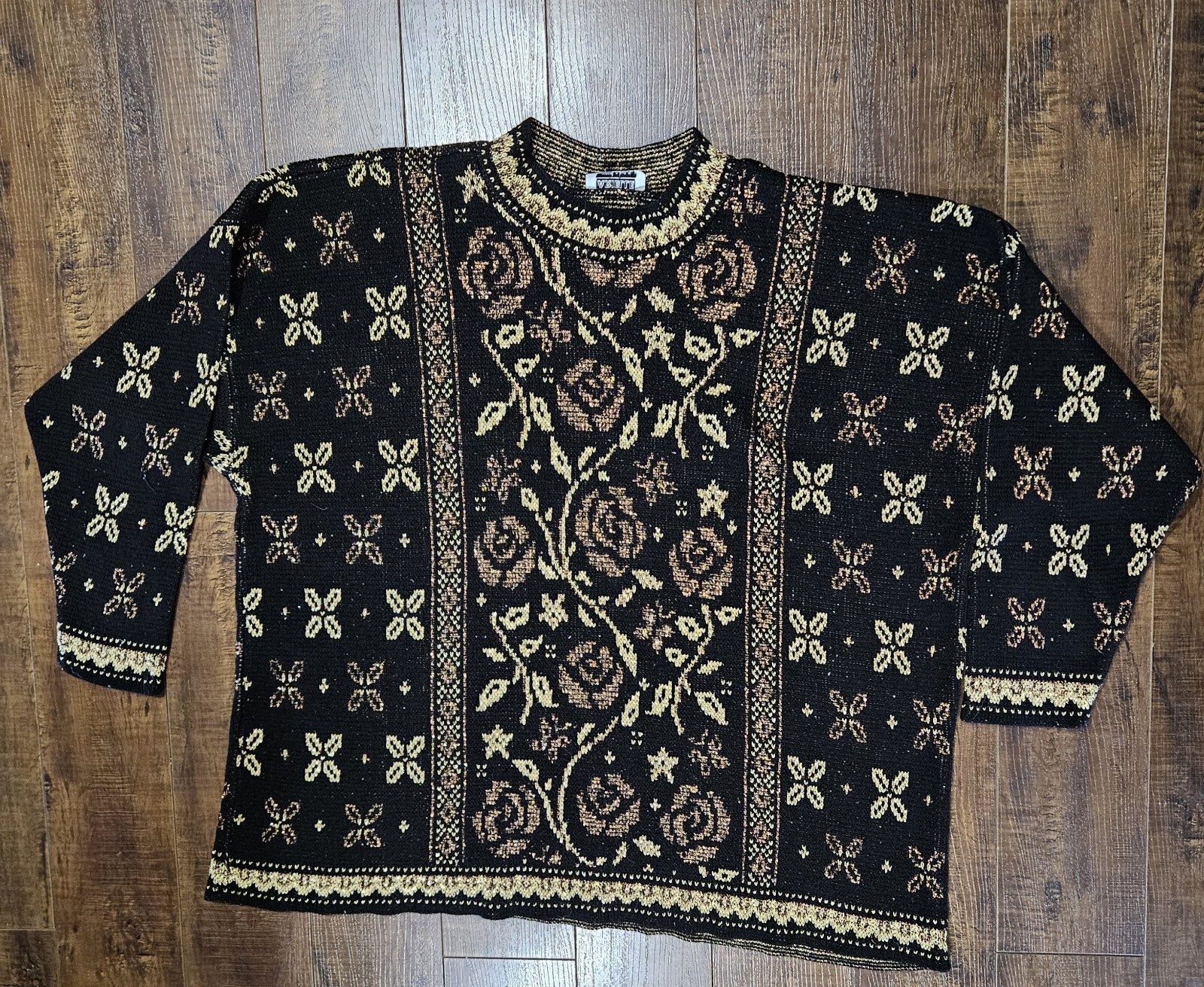 Womens Vintage Black & Gold Glitter 80s Sweater Holiday Size XL/XXL Tag Missing