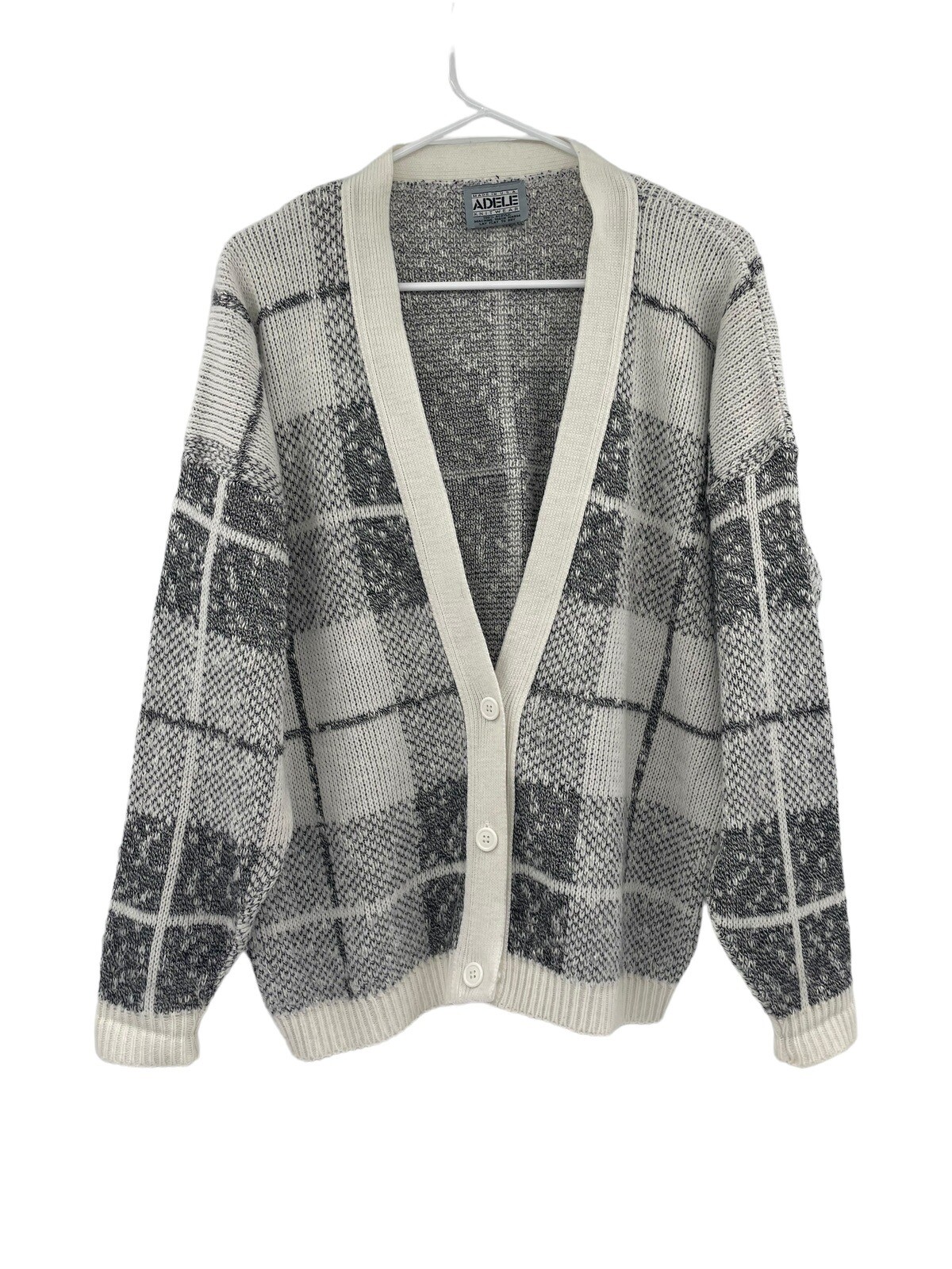 Vintage 80s Adele Knitwear Cardigan Size Large Grannycore Plaid Sweater USA