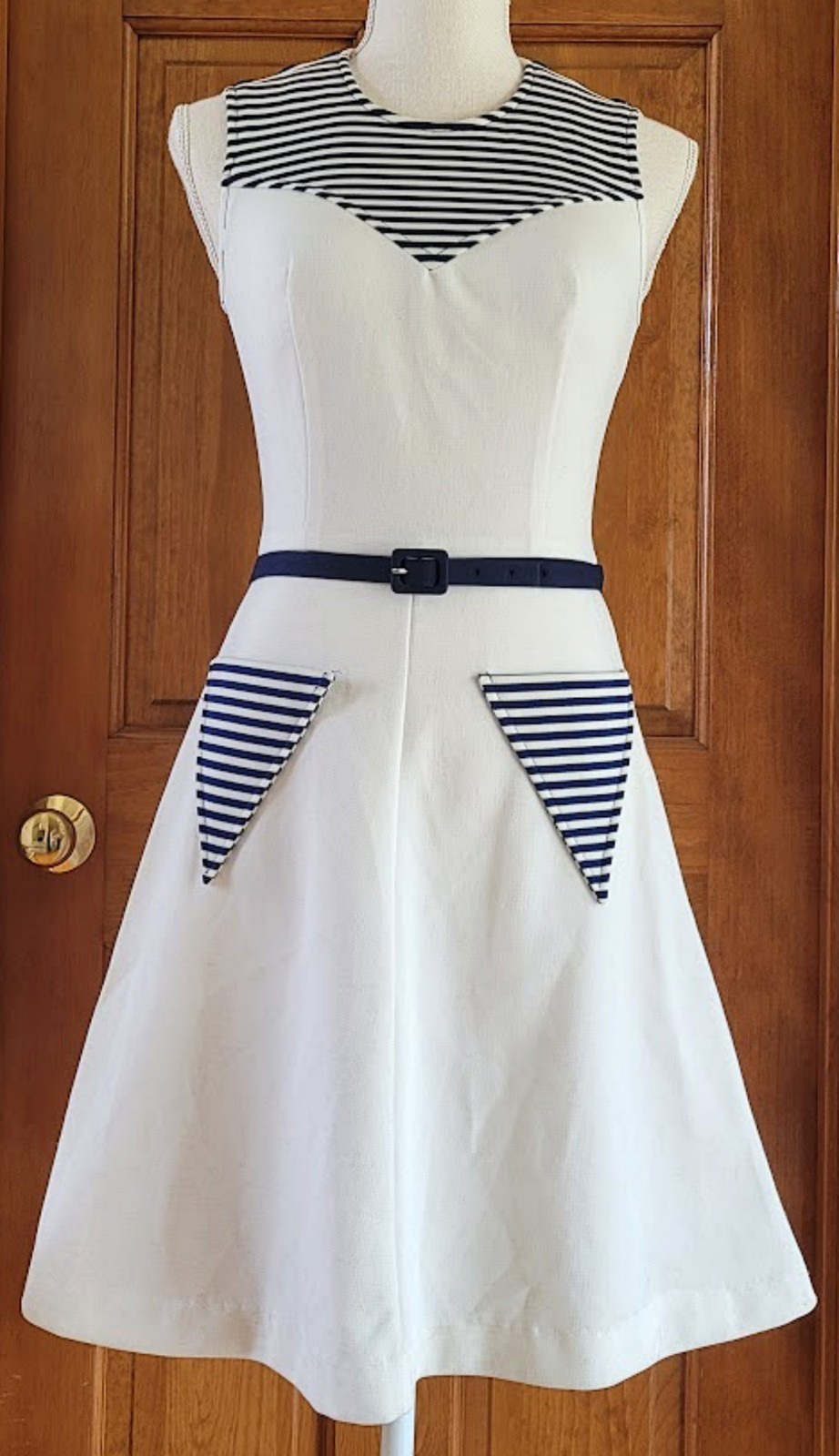 Vintage 60’s JERELL of TEXAS Nautical Dress White Navy Stripe Mod Fit Flare