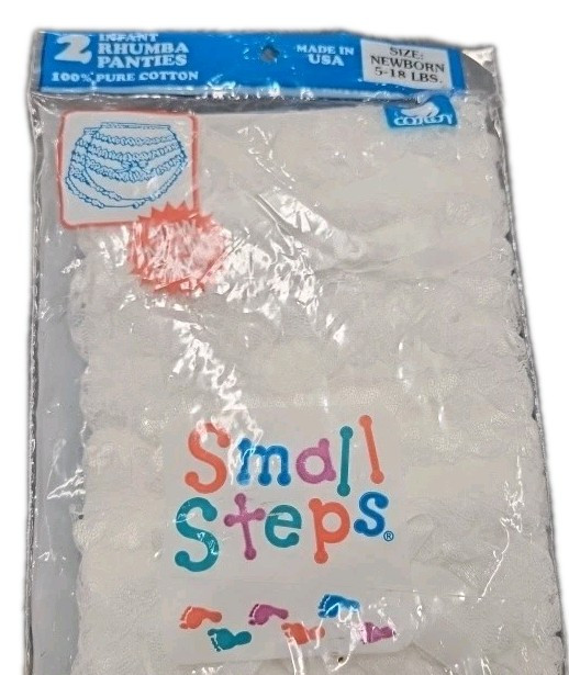 2 Cotton Rhumba Panties, White, Newborn, Small Steps