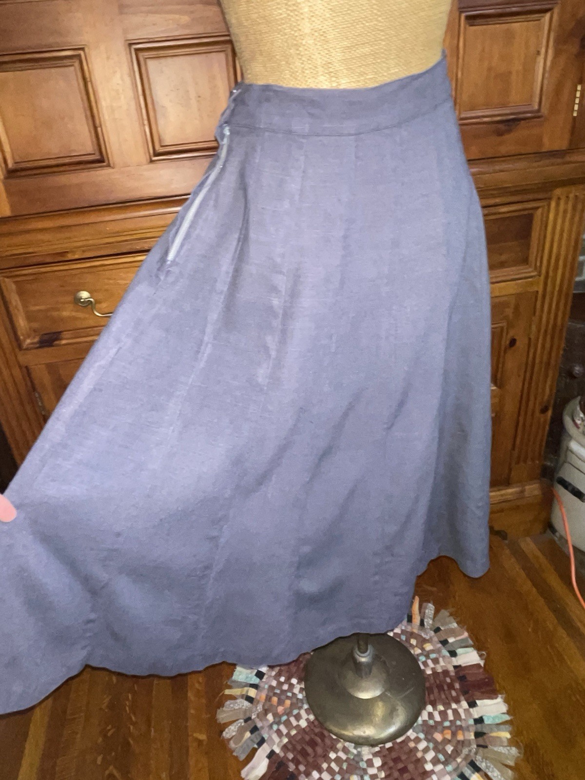 Vintage 50s Mid Century Gray Linen 16 Panel A-Line Rockabilly Skirt Size 28w