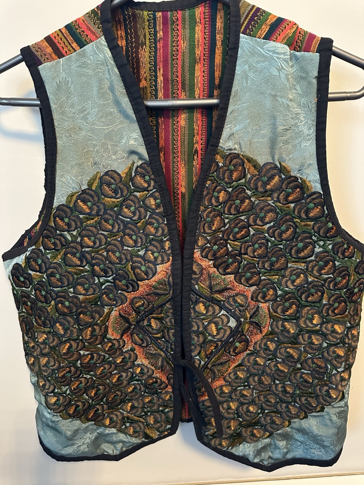 Beautiful Vintage 100% Cotton Guatemalan Vest Handwoven Size M Embroidered Teal