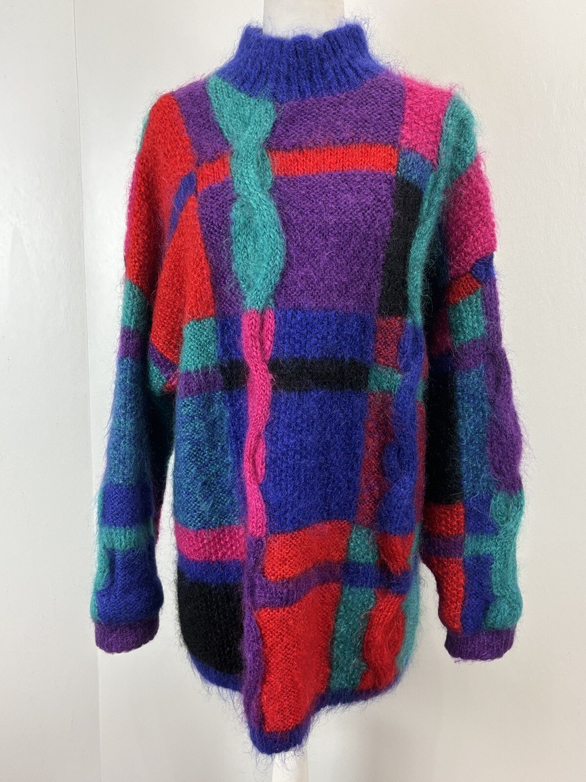 VTG Pop Art Mod Wild Classiques Entier 80% Mohair Tunic Sweater Colorful Large