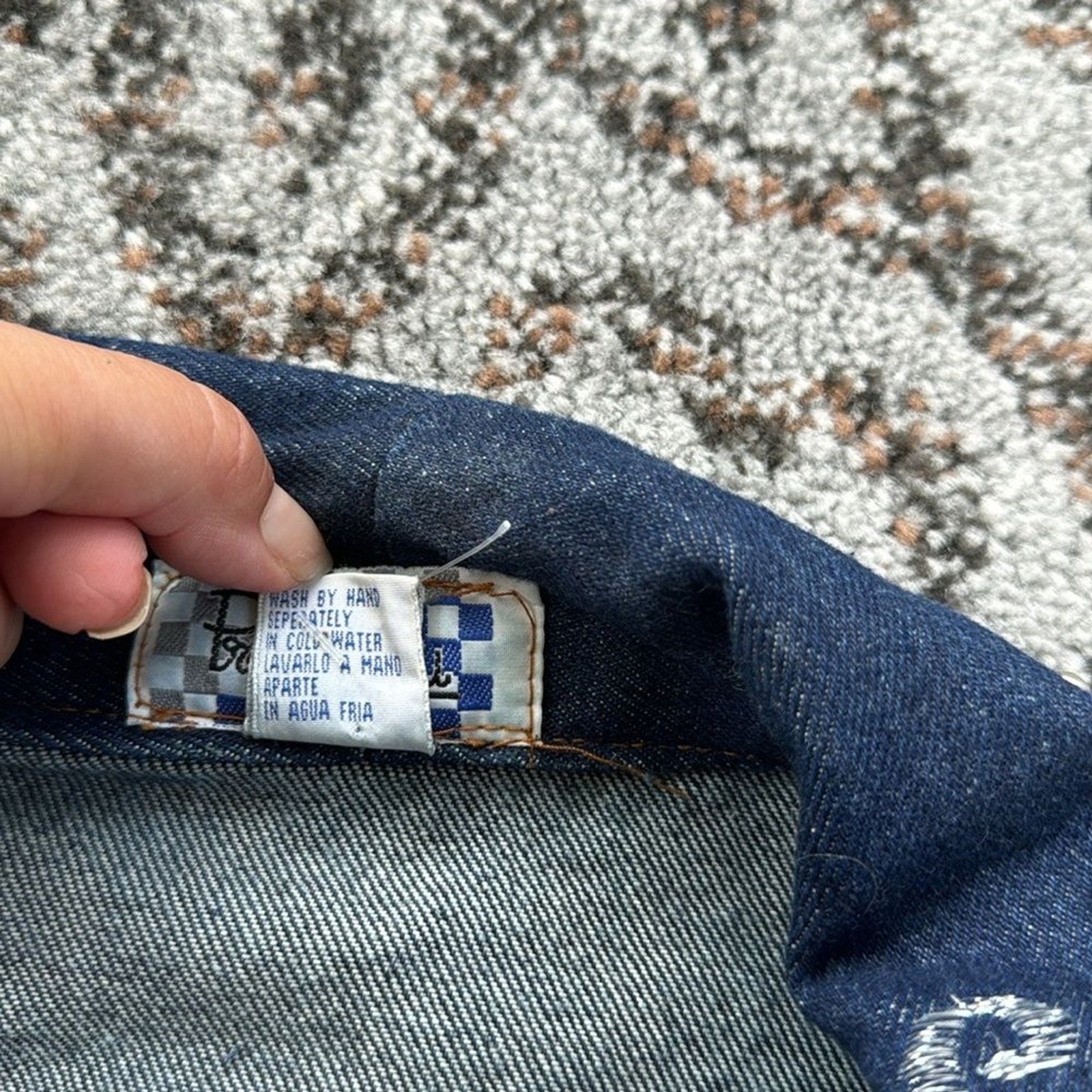 Vintage Pretty Bleu Denim Embroidered Studded Jacket Blue Large