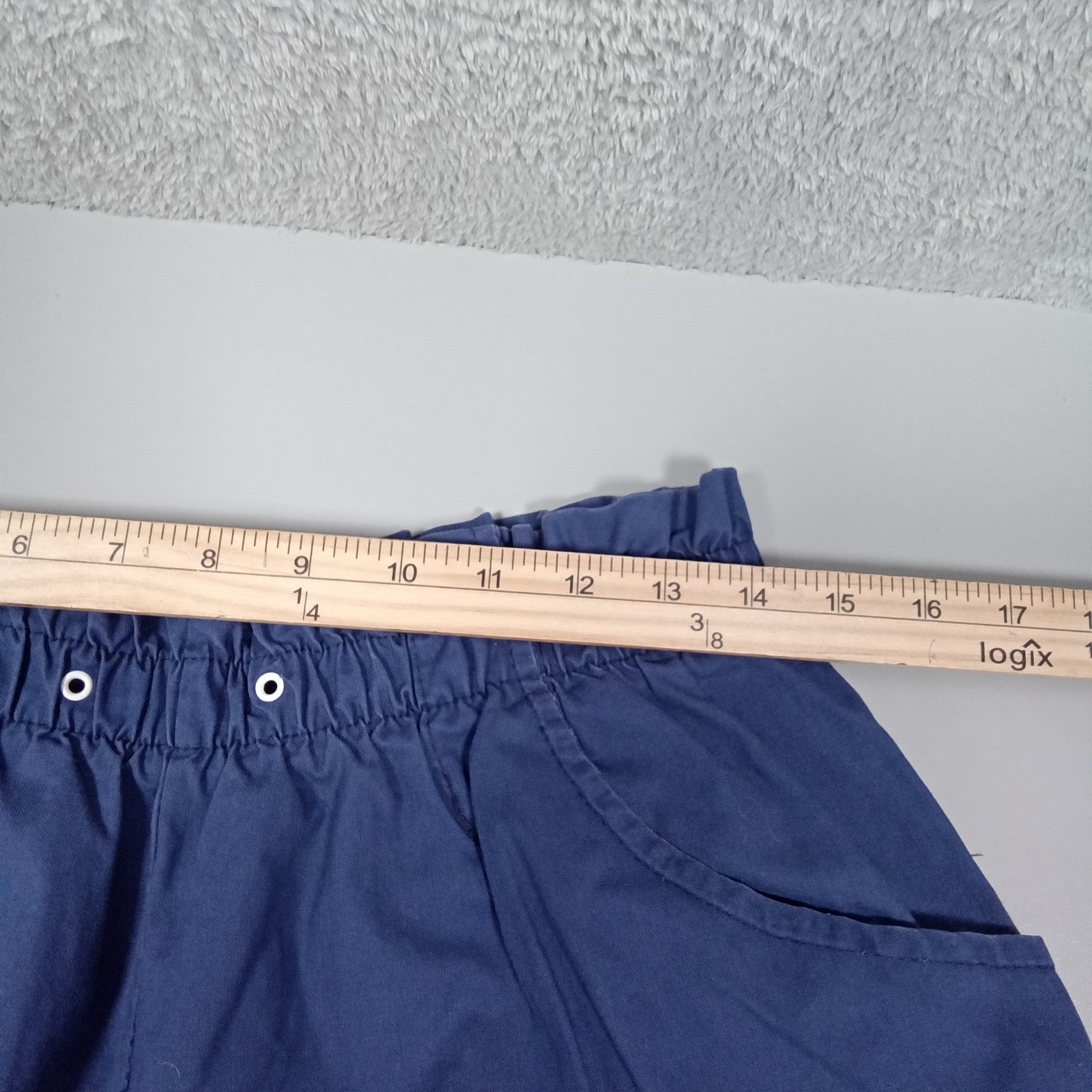 The Season Ticket Blue Cotton Paperbag Waist Shorts Vintage Womens 16P Made