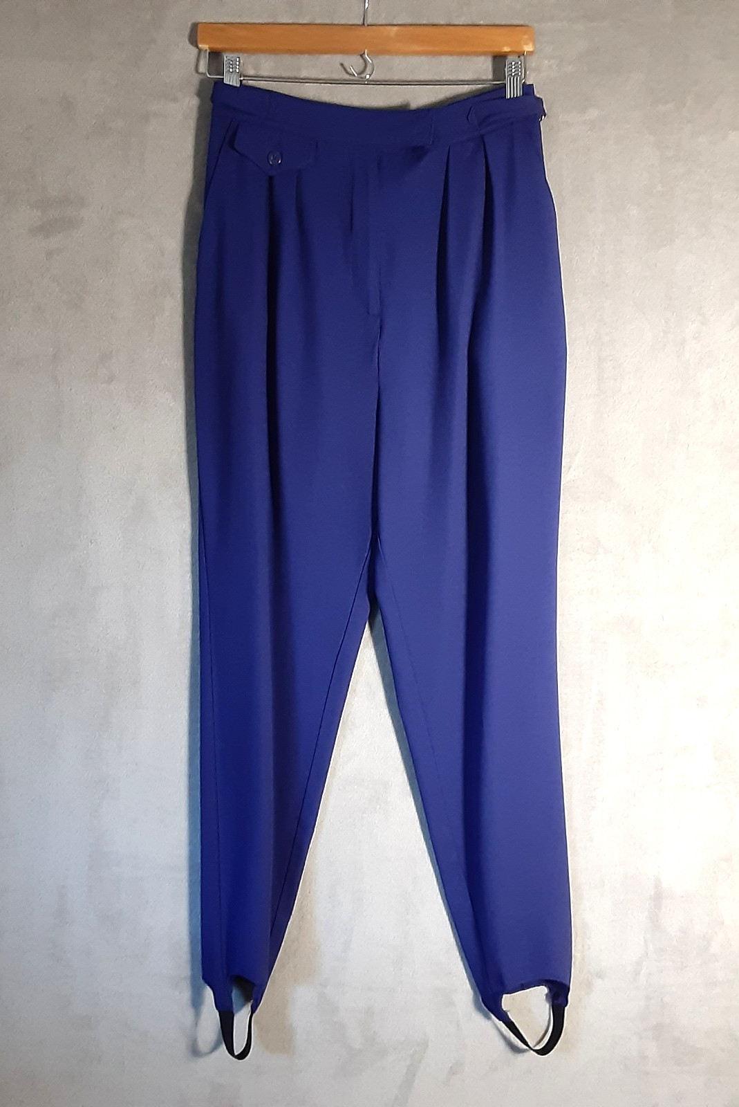 Vintage Stirrup Pants Chaus 10 – Blue High Waist Front Zip Poly Rayon Blend 80’s