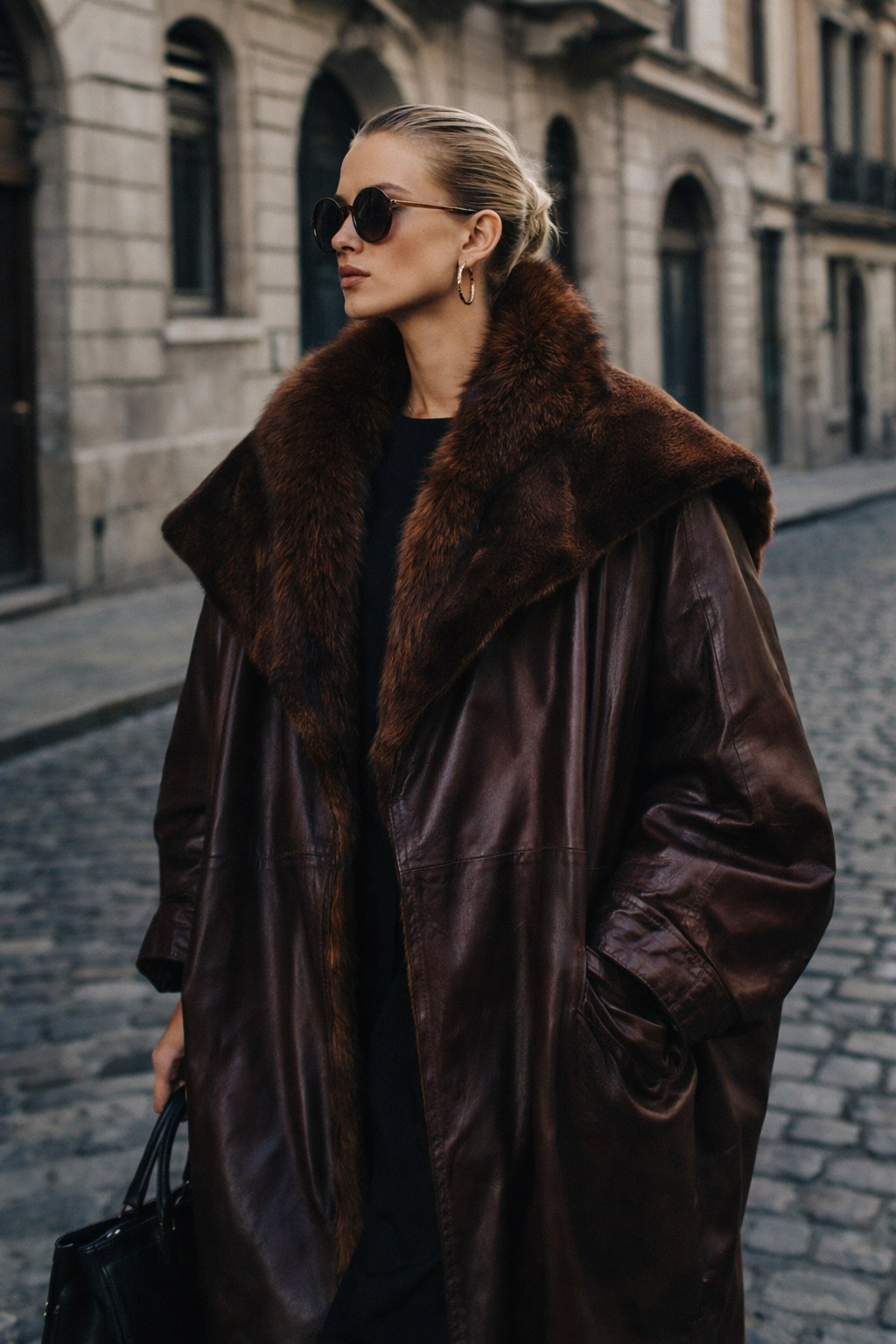 Vintage Leather Coat XL 80s Italy Lamb Nappa Shearling Oversized Venus