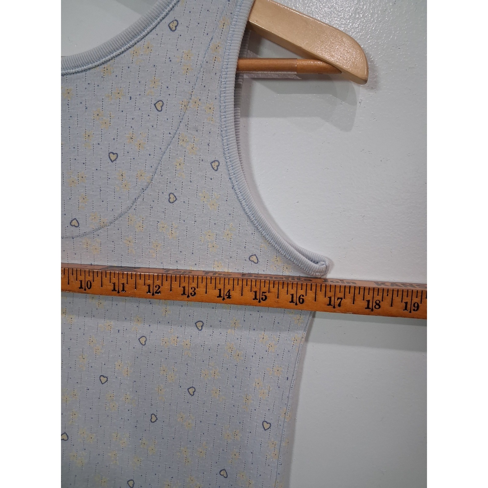 Vintage Body Drama Lingerie Light Blue Heart Pointelle Lettuce Hem Nightgown S