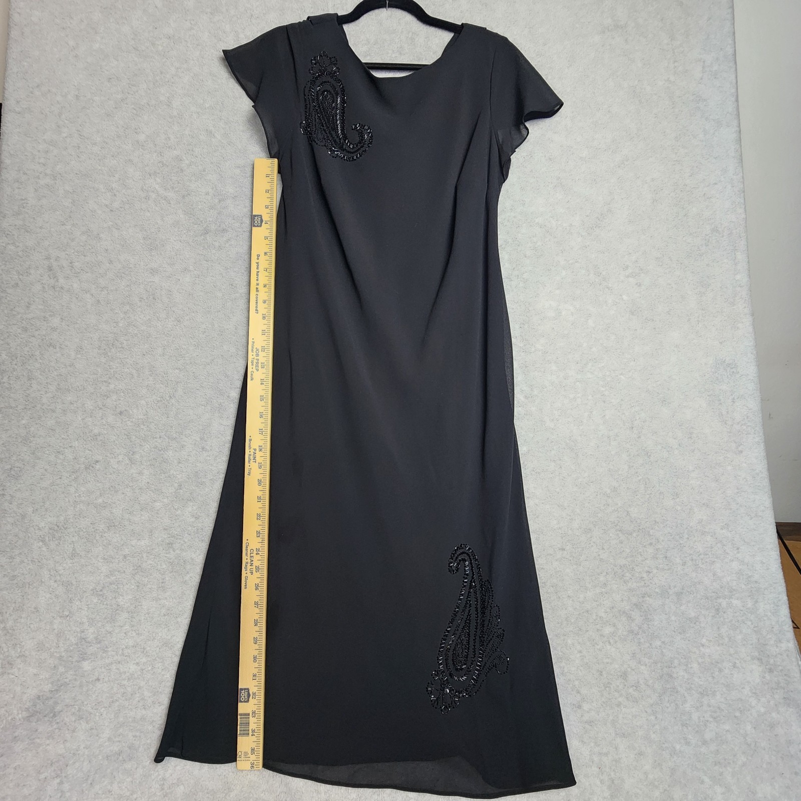 Vtg 90’s Black Beaded Maxi Dress Robbie Bee Scoop back dancing cocktail dressy