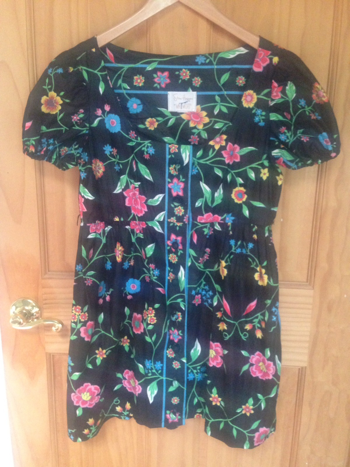 Vintage 1960s Stan Herman Mr. Mort Tunic Top Black & Bright Floral Psychedelic