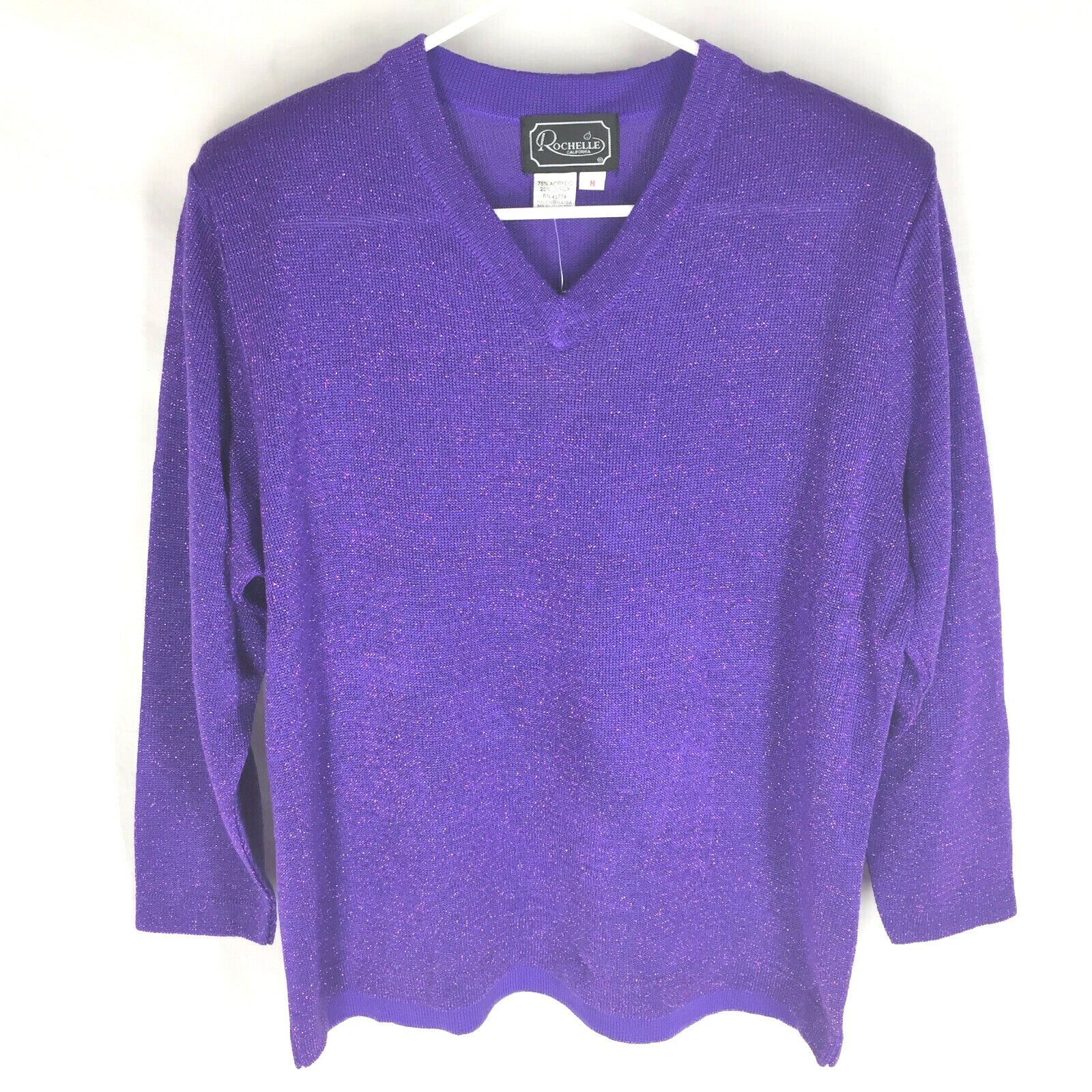 NEW VTG Rochelle California Sweater Size Medium Shoulder Pads Pinup Retro Purple
